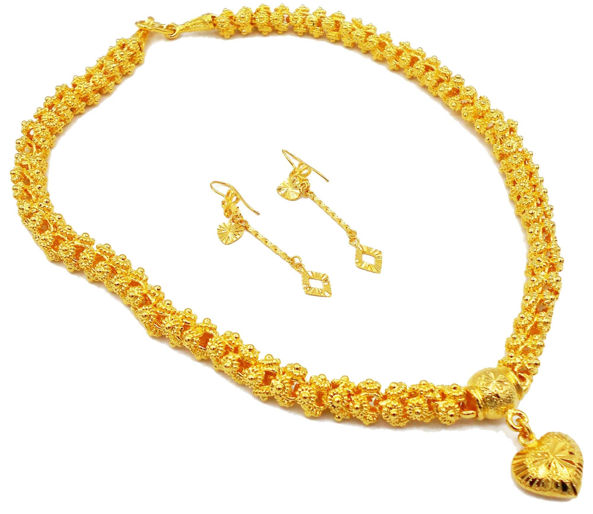 Heart Pikun Flower 22k 23k 24k Baht Yellow GP Necklace Pendant Women