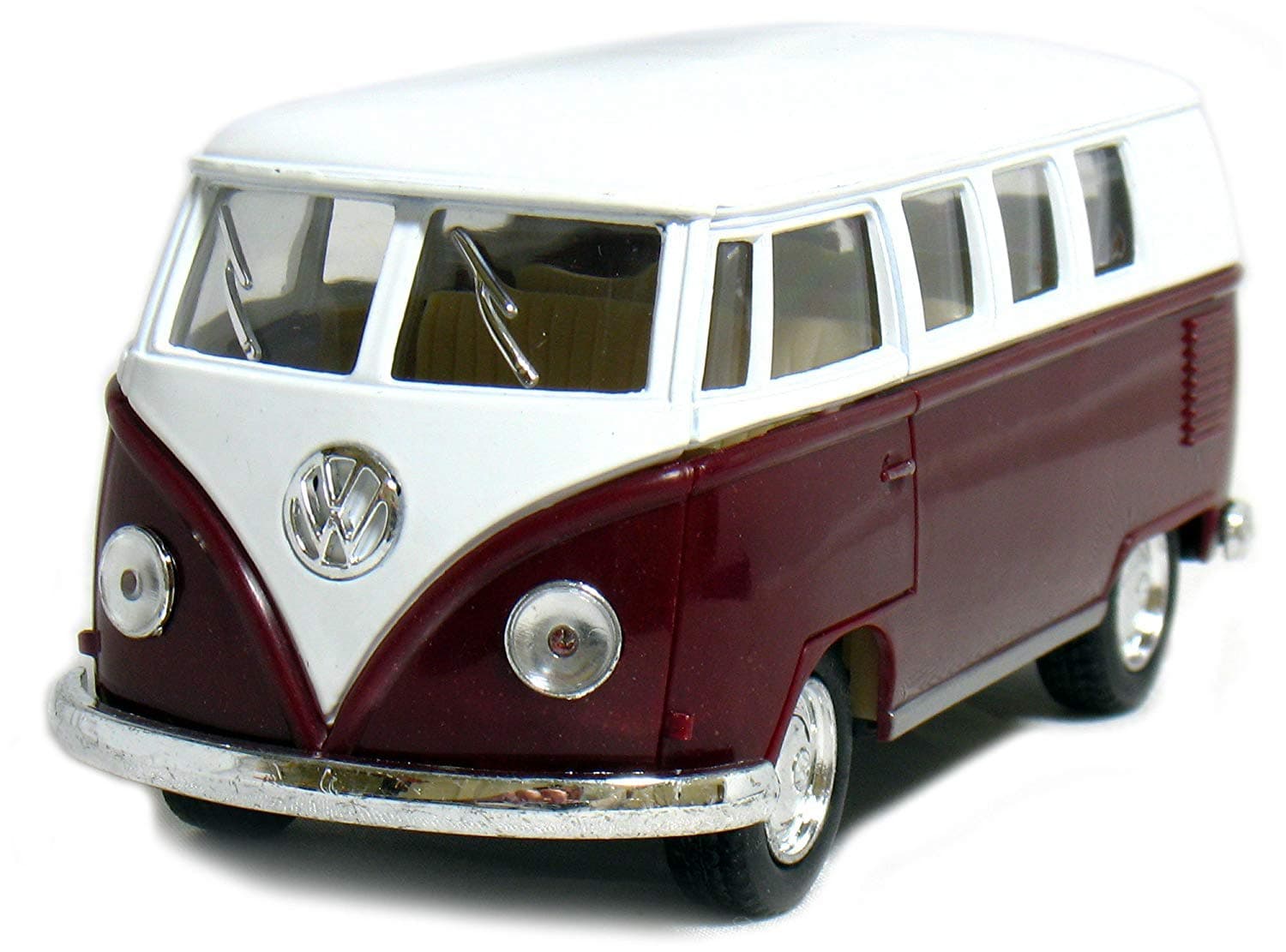 1962 Volkswagen Classic Bus 1:32 Scale 5" Die Cast Metal Model Toy Van Pullback Acation (Maroon)