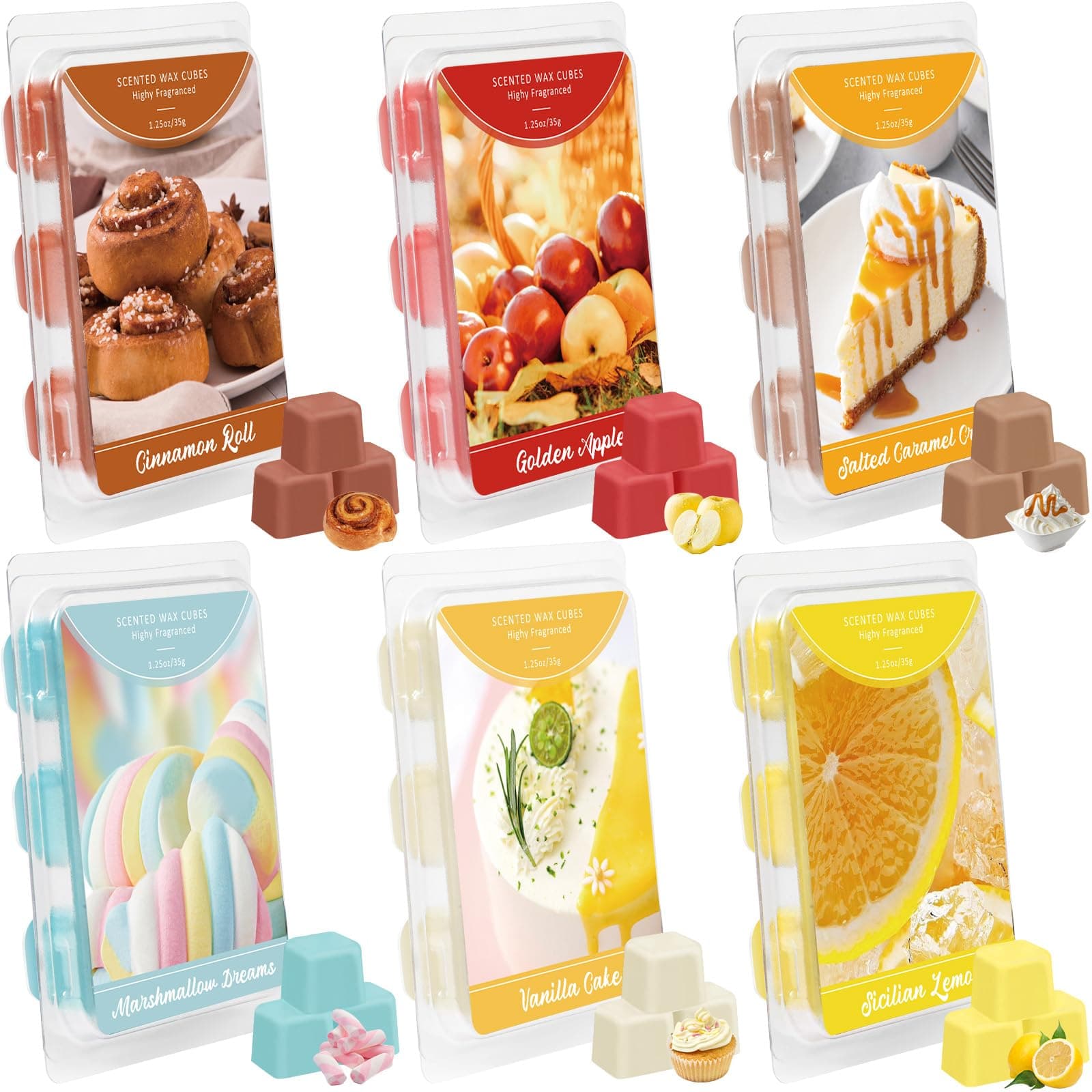 LA BELLEFÉE Fall Scented Wax Melts, Soy Wax Melts Cubes for Warmer -Ginnamon Roll, Salted Garael Gream, Marshmalow Dreams, Sicilian Lemon, Golden Apple, Vanilla Gake, Natural Wax Blocks (6 Packs)