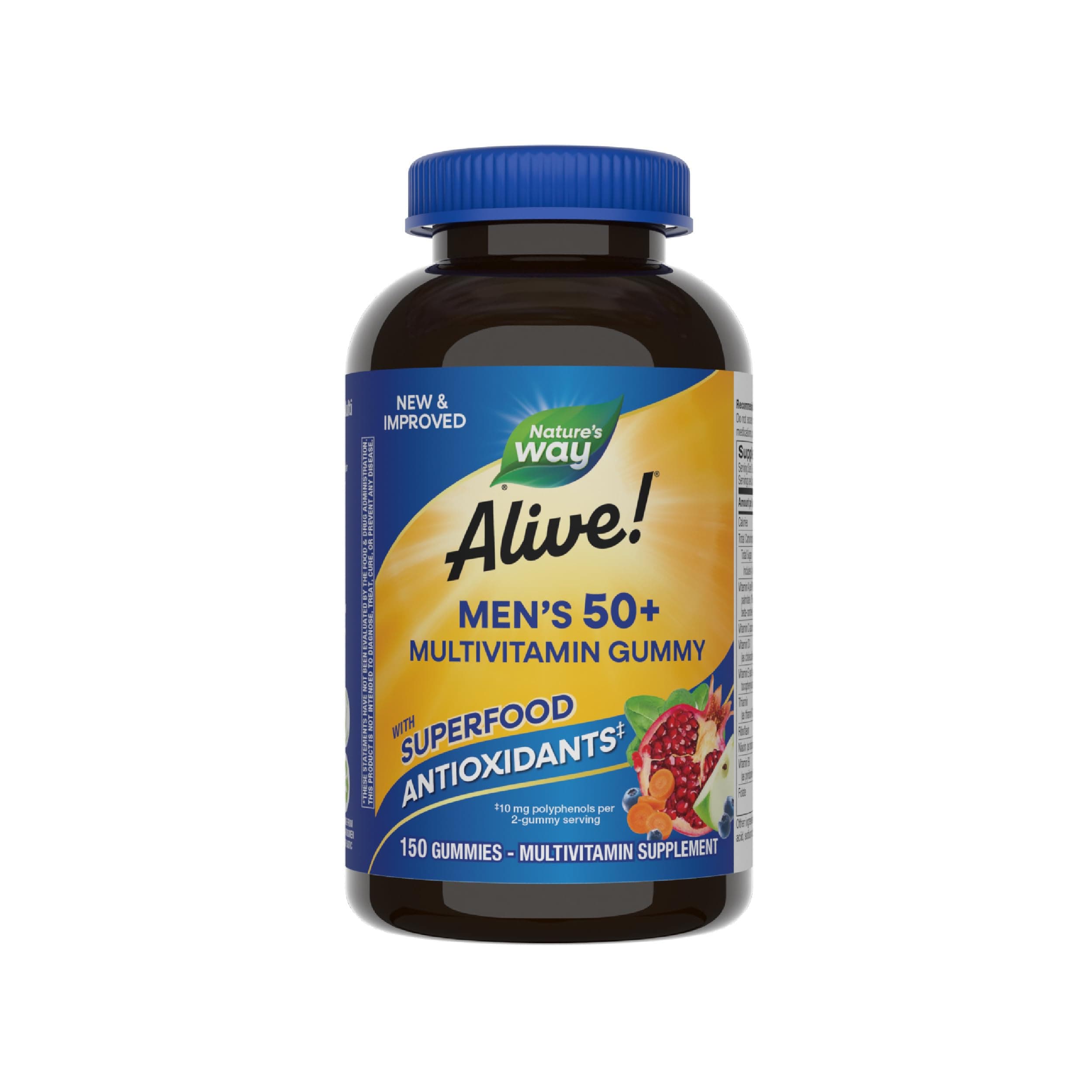Nature's Way Alive! Men’s 50+ Daily Gummy Multivitamins, Supports Healthy Brain, Eyes, Heart*, B-Vitamins, Gluten-Free, Fruit Flavored, 150 Gummies (Packaging May Vary)