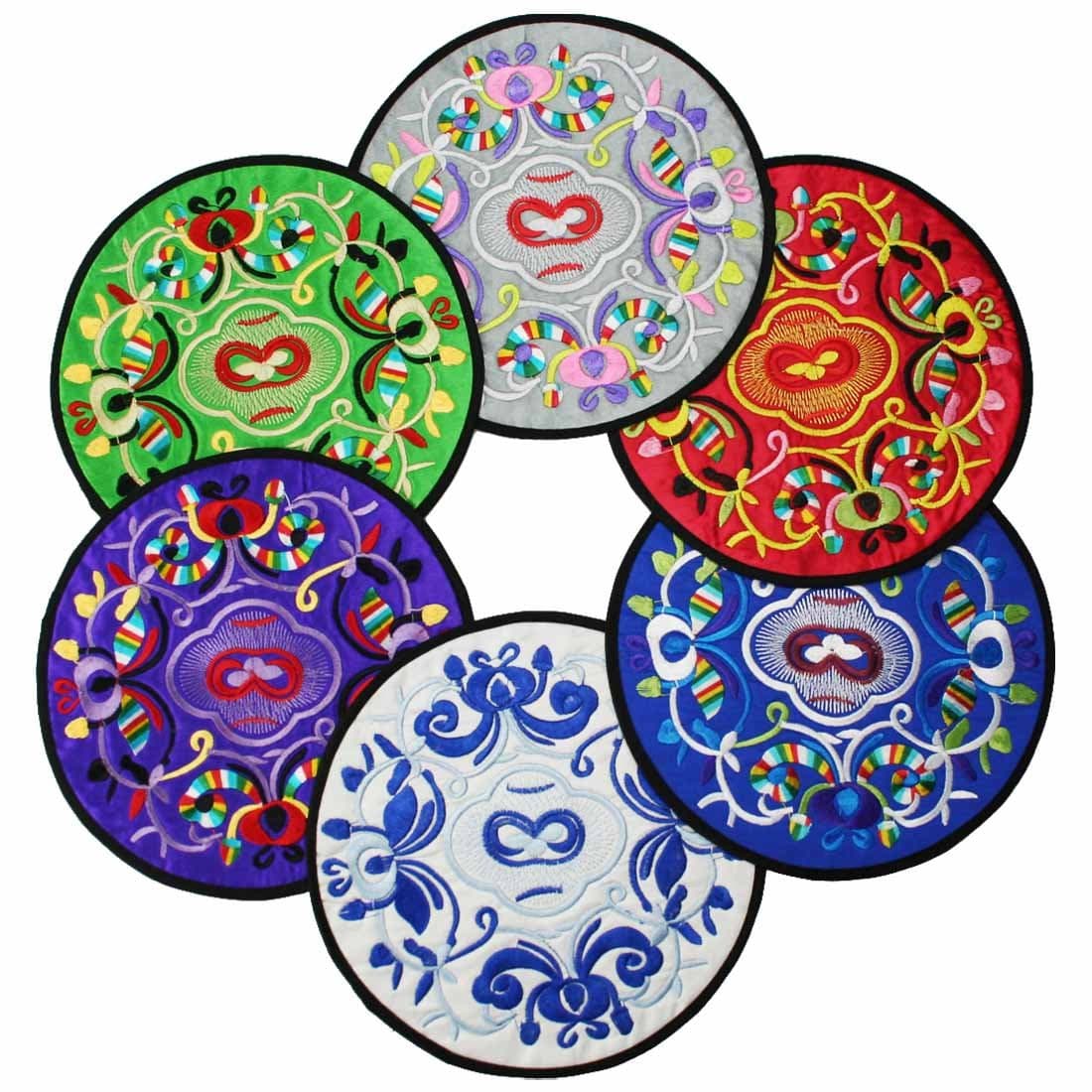 kiloflyVintage Ethnic Floral Design Placemat Value Pack, 6 pc Set, 7.7 inches