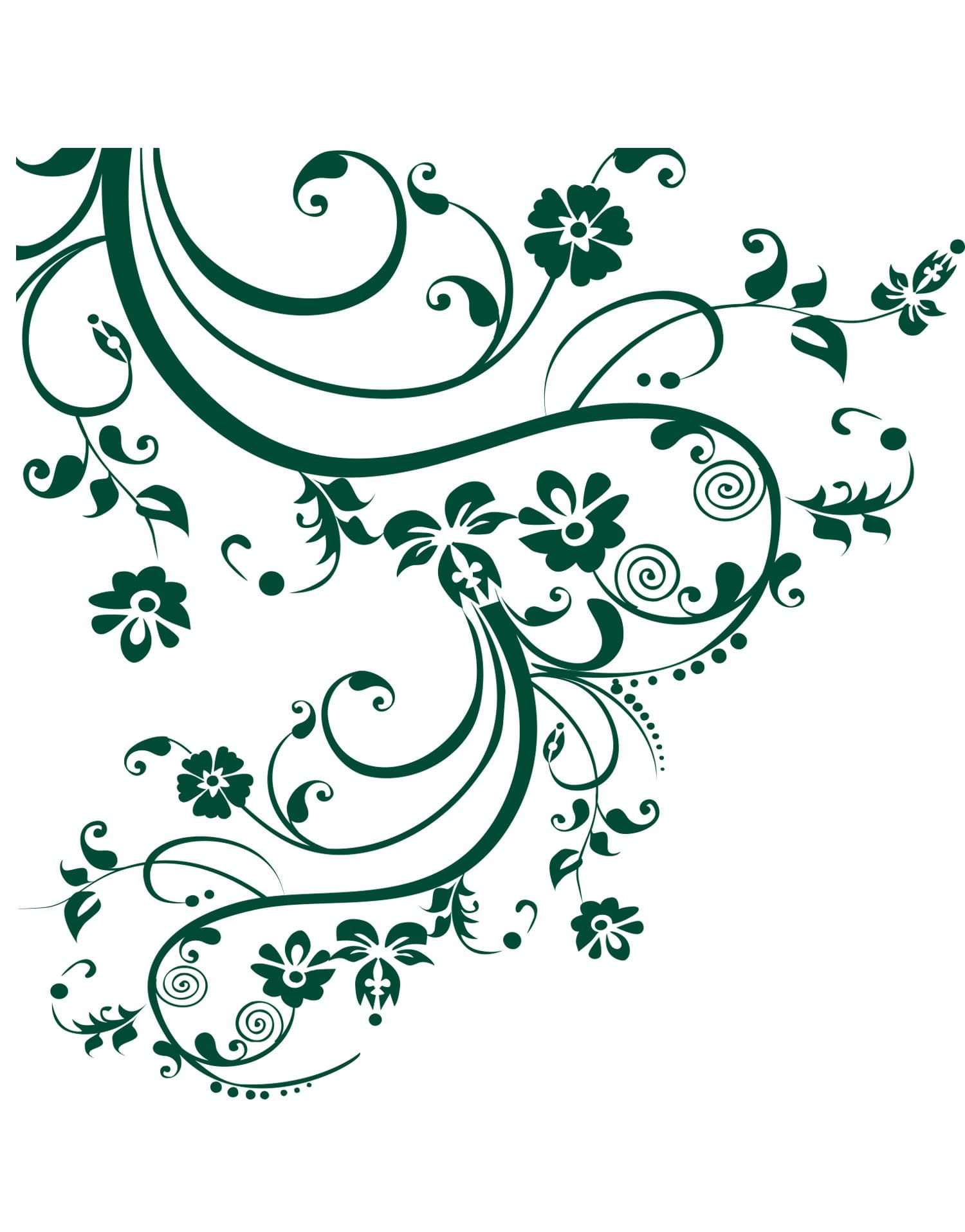 Forest Green Swirl Flower Floral Decal Design. Edge to Edge Decal. #262A (100" X 29") #262A
