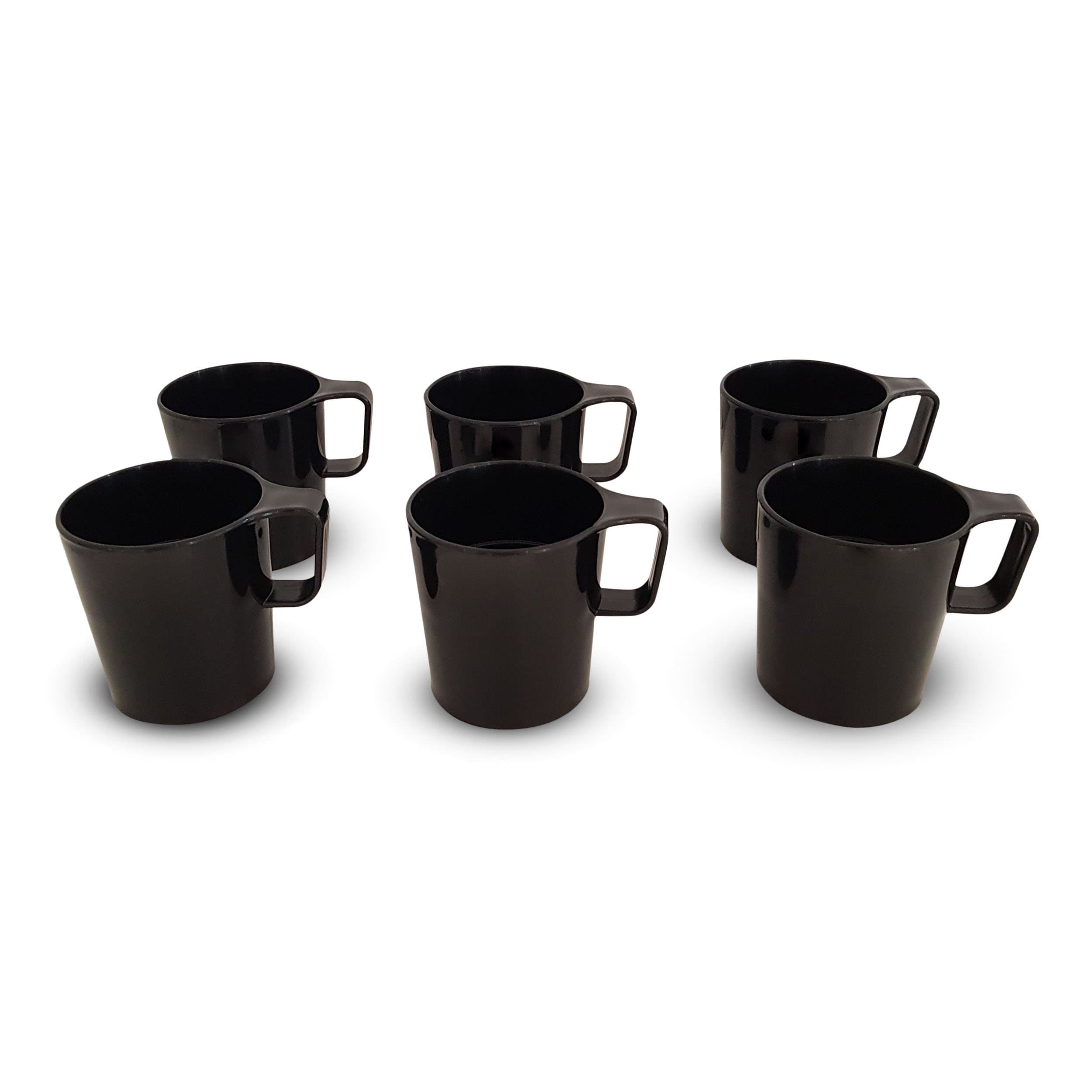 Coza Design- Eco Friendly Plastic Stackable Mug Set for Coffee, Tea, Milk or hot Chocolate- 8.5 oz (Set of 6, Black)