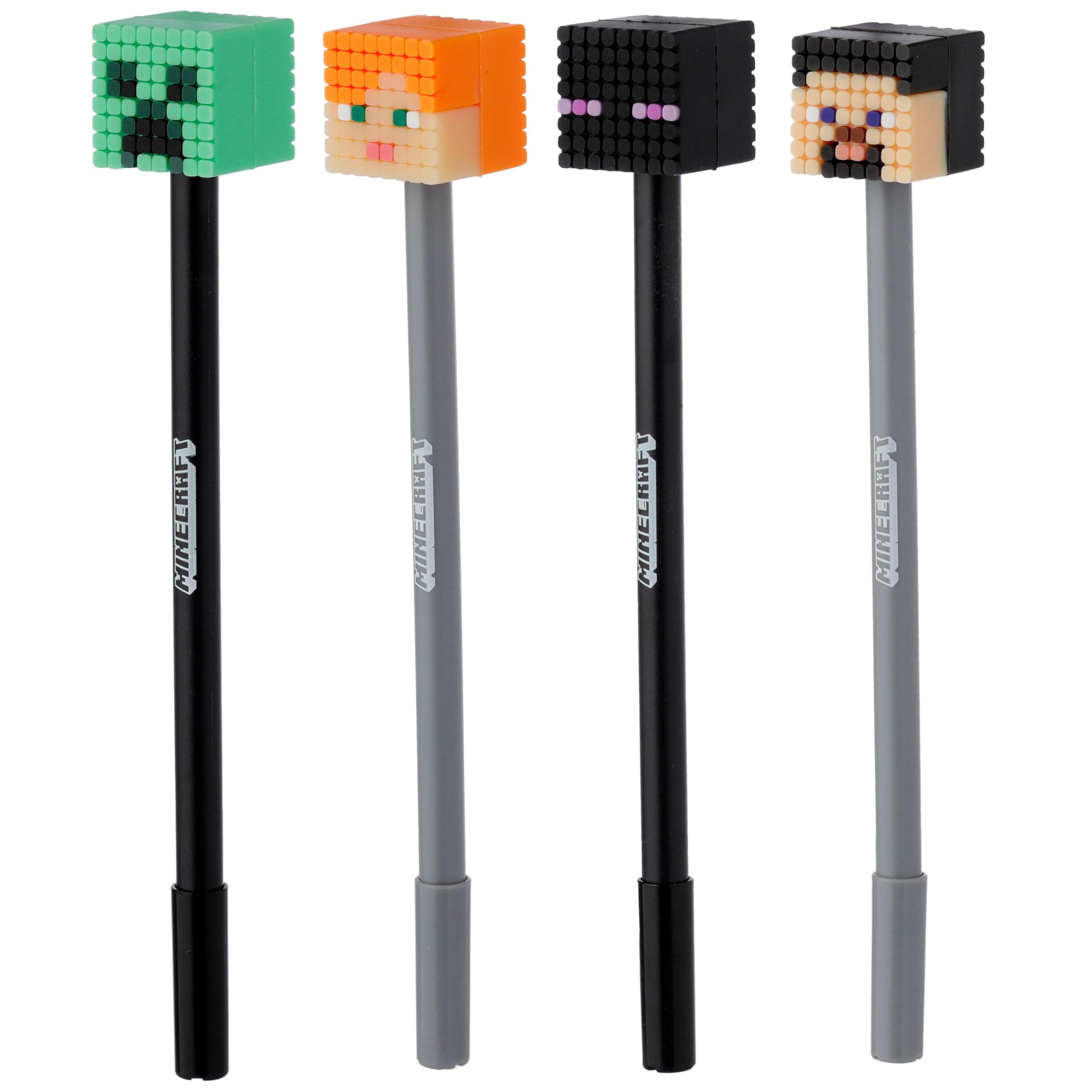 Minecraft Character Topper Pen 1 Unit | School Stationery Gift for Kids & Students | Official Licensed Minecraft Pens | Fun Writing Accessories | Creeper, Alex, Enderman & Steve