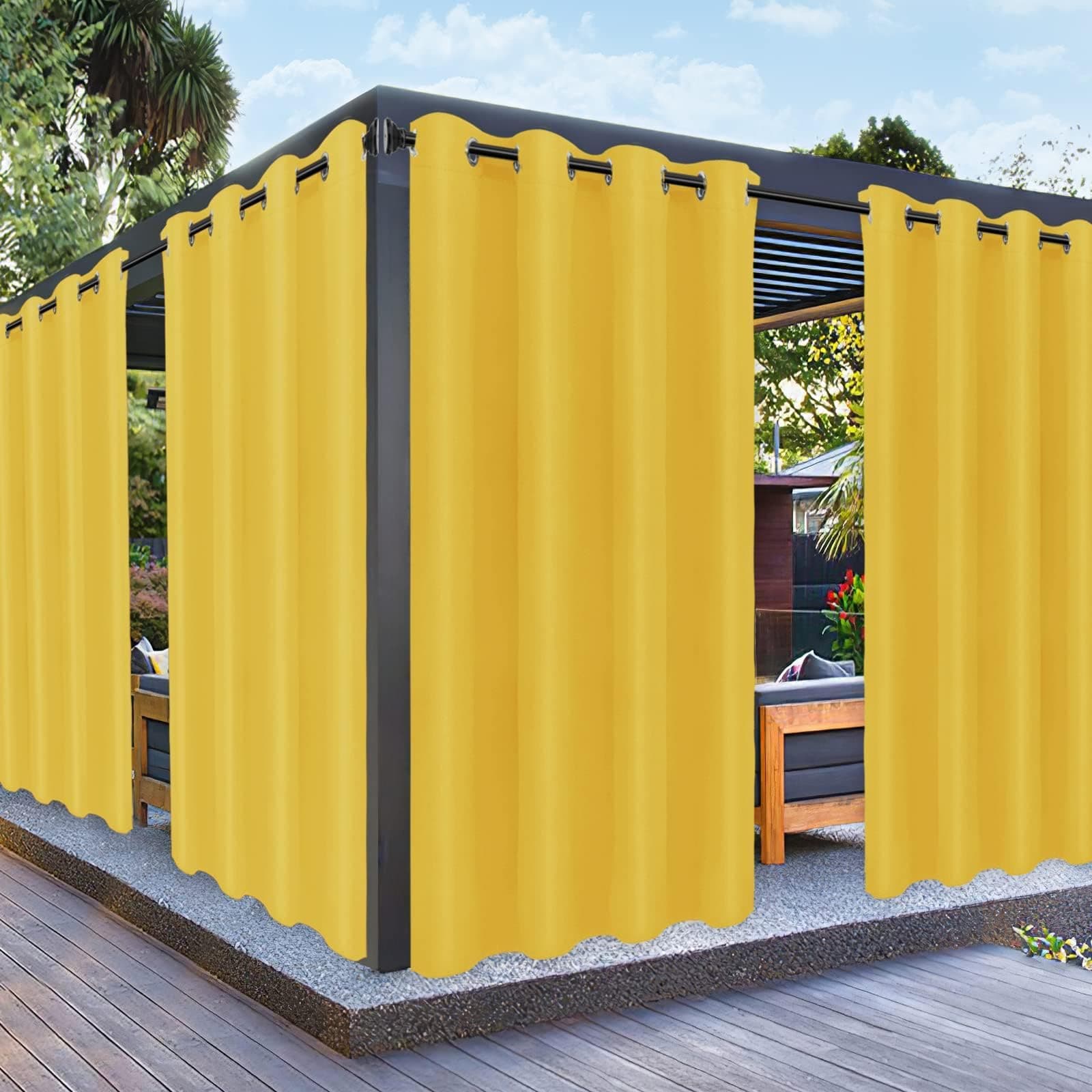 PureFit Outdoor Curtains for Patio Waterproof Weatherproof, UV Resistant Outside Curtains for Gazebo, Front Porch, Pergola, Sun Blocking Privacy Curtain, 52W x 108L inch, 1 Panel, Yellow