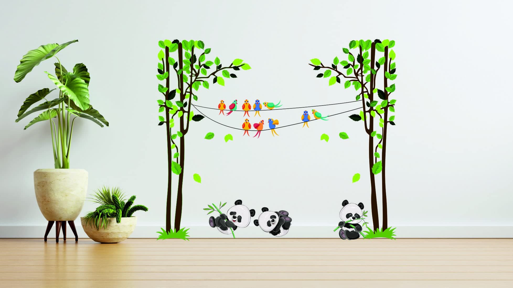 Kaushiki Collection Beautiful Panda Family with Tree Wall Sticker (51cm x 60cm) (Desg-27)