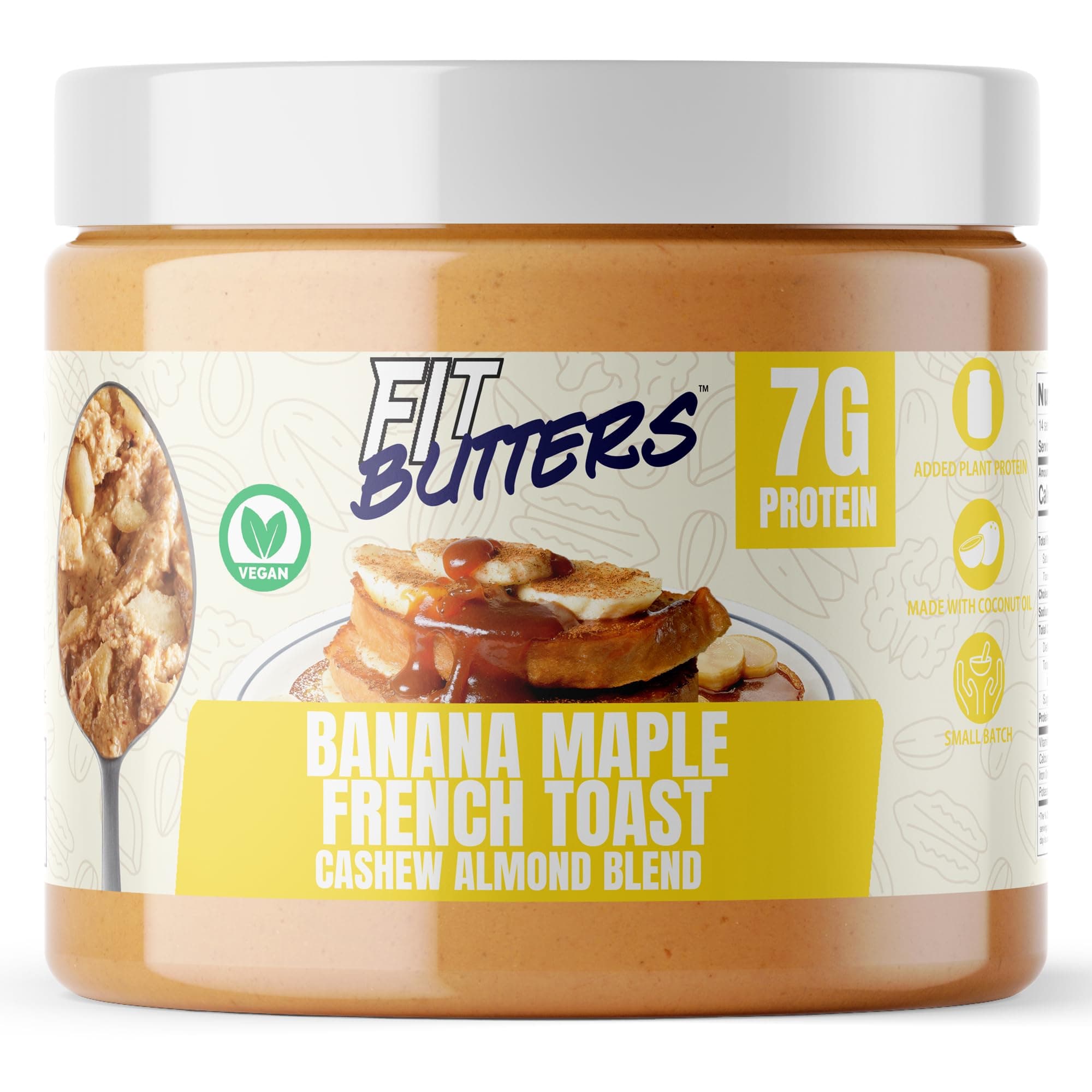 Fit Butters Banana Maple French Toast Cashew Almond Butter Vegan Spread - Added Protein and Coconut Oil, Low Carb, Low Sugar, Gluten Free, Complete Protein Dessert Flavored Nut Butter