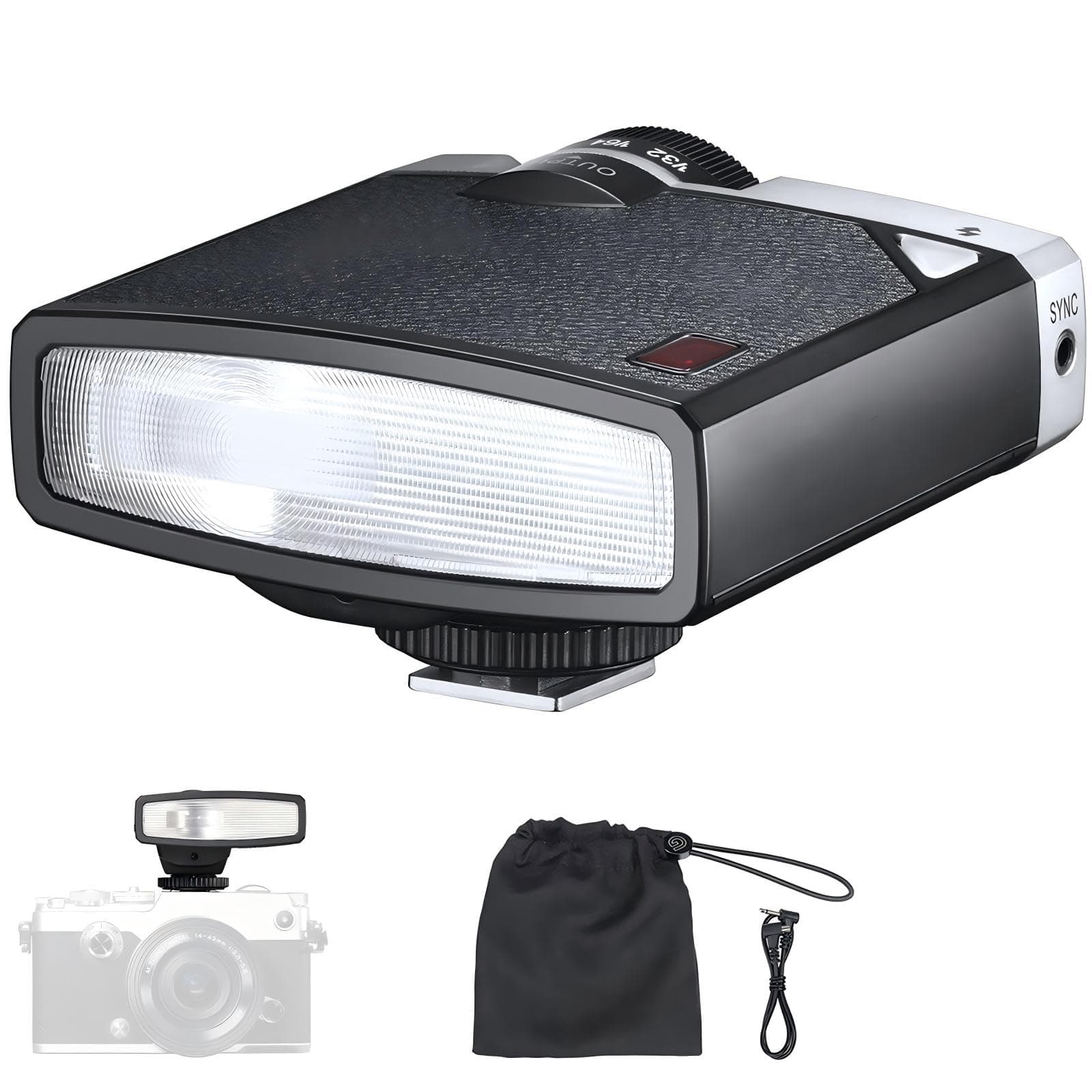 Retro Camera Flash, 6000K±200K On-Camera Flash, 7 Levels Flash Power Retro Camera Speedlite, Support Auto & Manual Modes, Compatible with Canon Sony Fuji Olympus Hot-Shoe Cameras