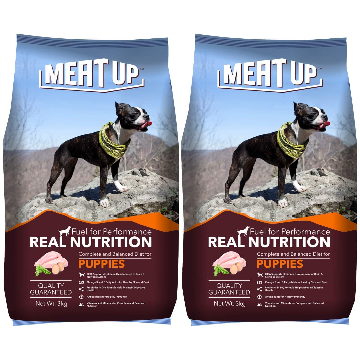 Meat Up Puppy Dry Dog Food, Real Chicken, 6 Kg( 2 x 3 Kg)| DHA For Brain Development, High Protein For Bones, Joints & Muscle Growth, Omega 3 & 6 For Healthy Skin, Builds Immunity