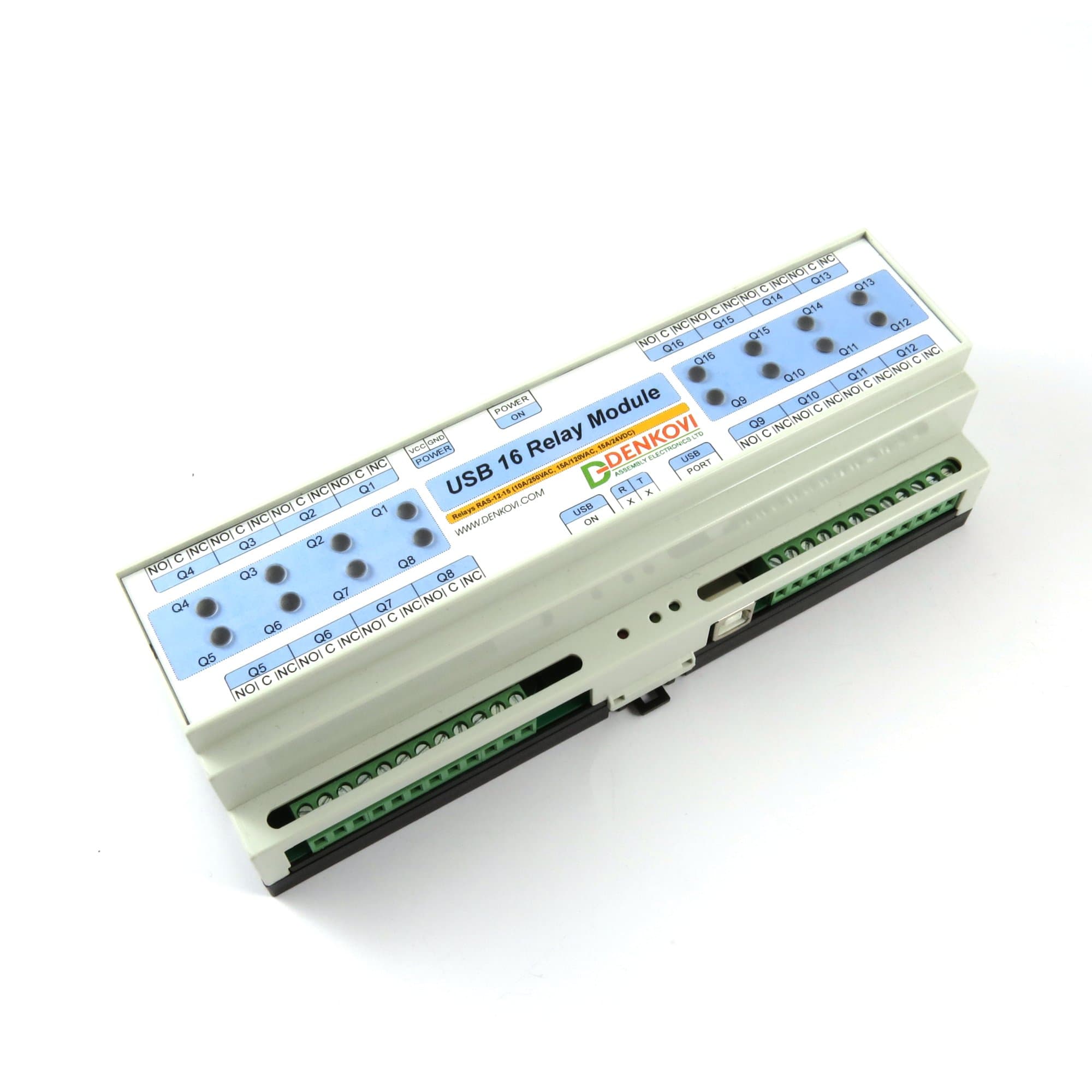USB 16 Channel Relay Board for Automation- DIN Rail Box, 24VDC