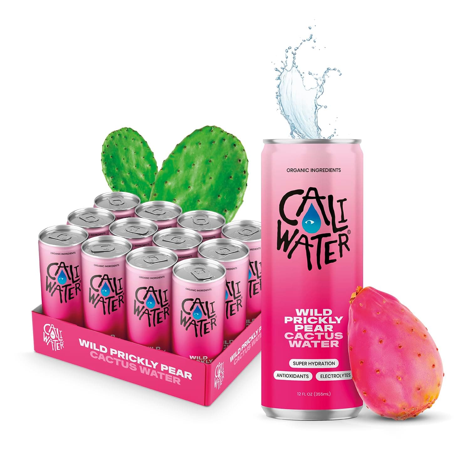Organic Cactus Water 12 Pack (Wild Prickly Pear) Coconut Water Alternative - 5 Electrolytes, 6g of Sugar, 30 Calories - Natural Plant Based Hydration - Skin Care Benefits, Non GMO - 12 fl oz