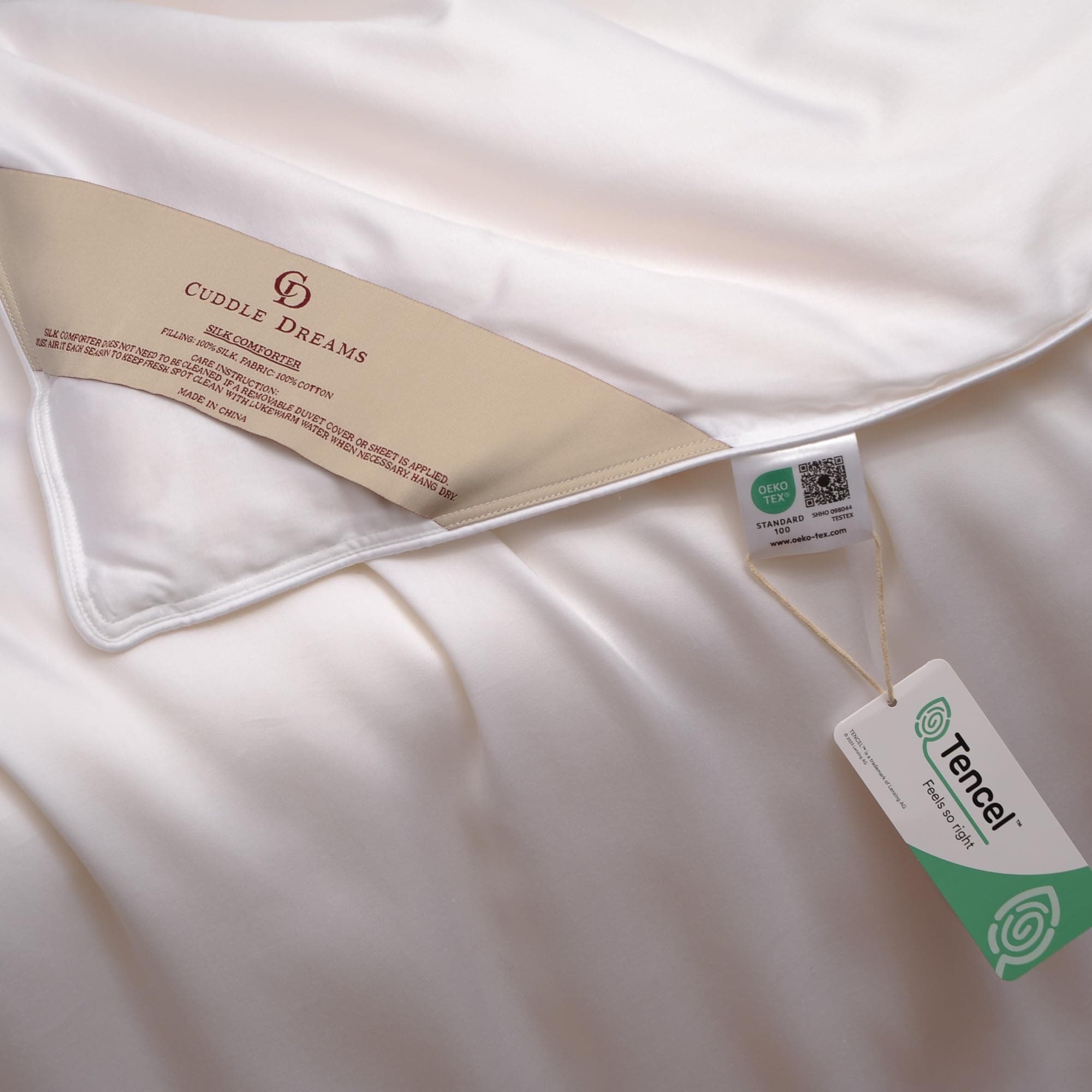 CUDDLE DREAMSSilk Filled Comforter for All Season, Detachable Tencel Duvet Cover for Easy Care, Silky, Natural, Breathable (White, King)