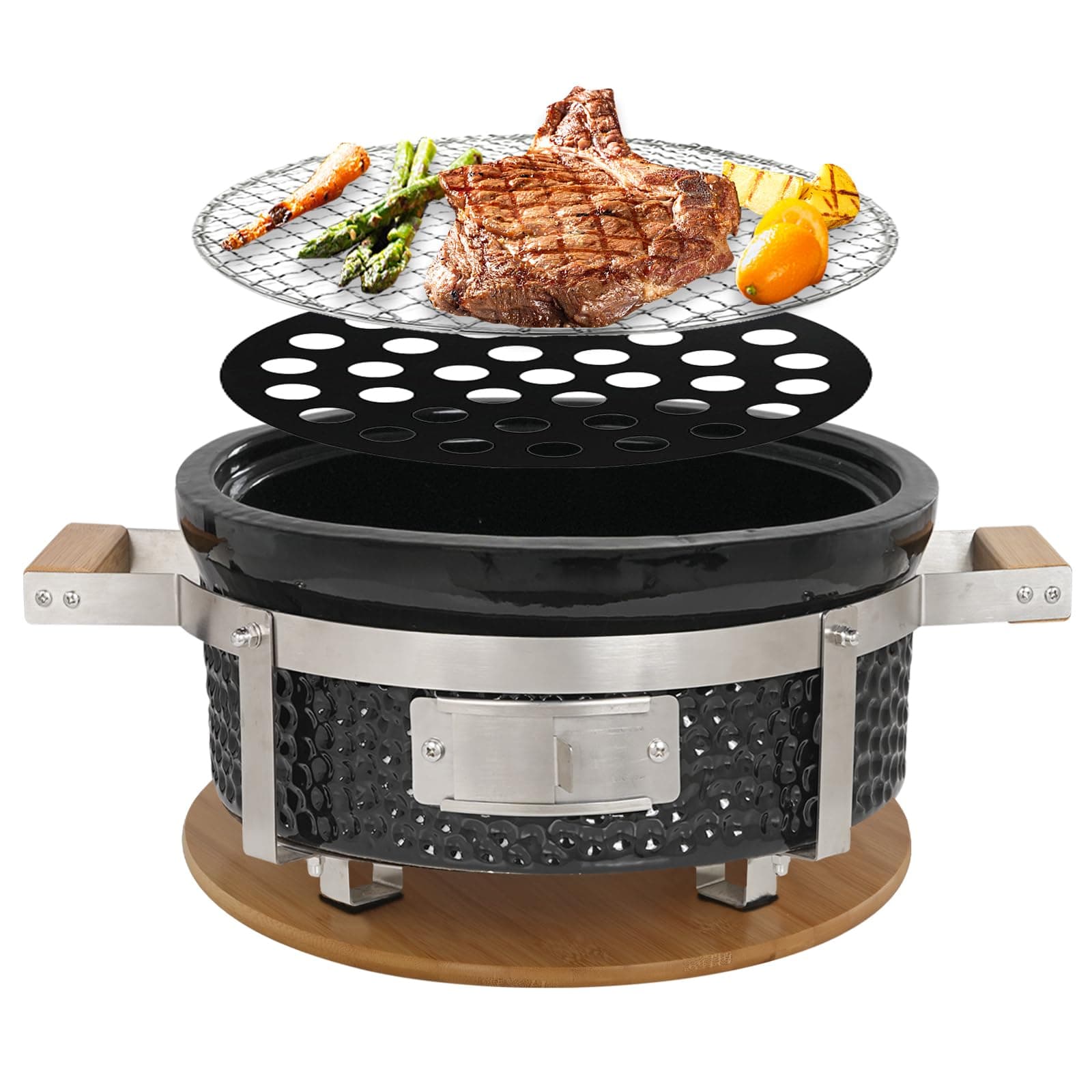 Circle Hibachi Charcoal Ceramic Grill, Japanese Yakitori BBQ Grill Tabletop Barbecues Oven for Outdoor Camping with Bamboo Board, Gift for Thanksgiving Valentine Christmas, 18"x14"x7"