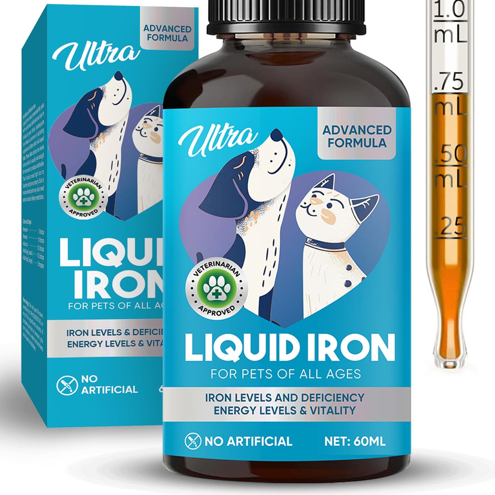 Liquid Iron Supplements for Cats, Dogs with Vitamin C and B12, Supports Anemia, Low Enery Levels and Lethargy, Improve Blood Health