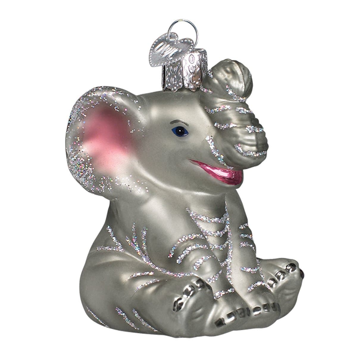 Old World Christmas Little Elephant Glass Blown Ornament for Christmas Tree, Handcrafted Holiday Decoration, Wildlife Animal Collection