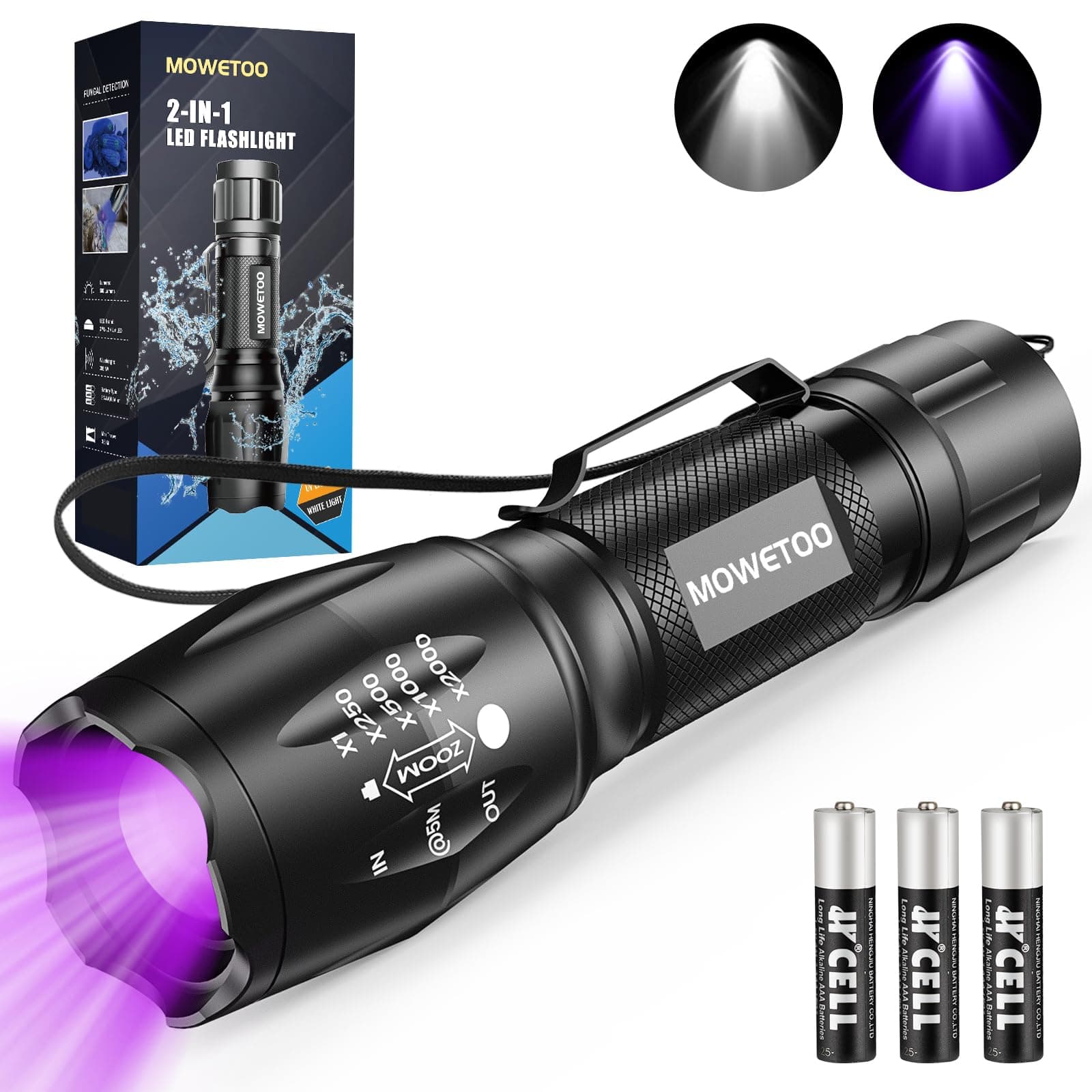 UV Torch LED Torch 2 in 1 Black Light with 4 Modes Waterproof 395nm UV Light Super Bright 500lm for Inspection Pet Urine Detecting Camping Including Accessories 3 AAA Batteries, ‎LE-8613d