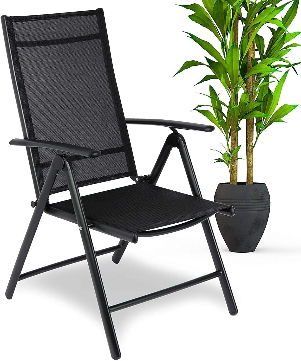 Meneflix Comfort Reclining Garden Chair Aluminium Frame Folding Armchair with Adjustable High Backrest, Textilene Deck Chair Home Computer Leisure Seat Office Student Chair