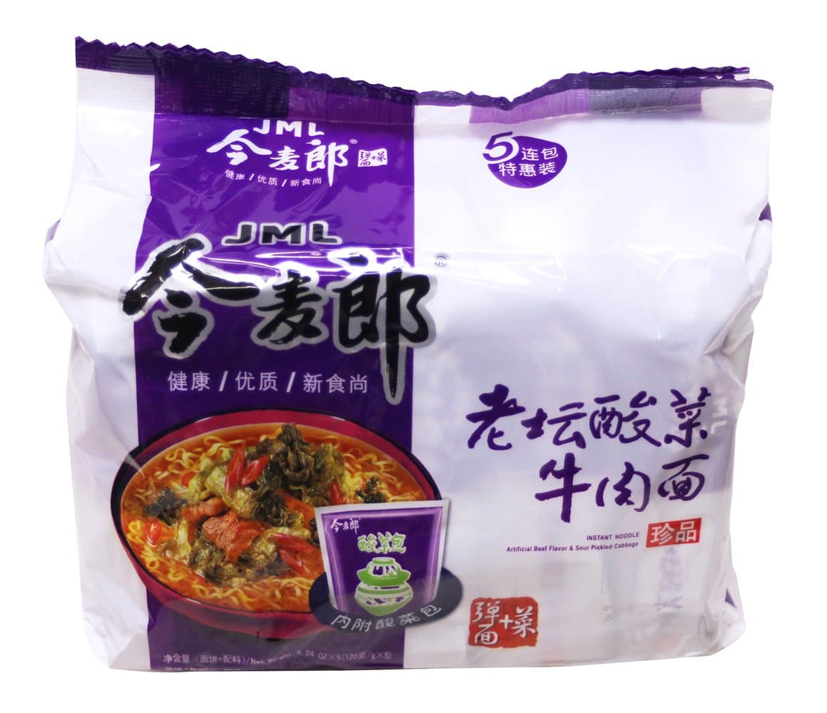 JML Instant Noodle Artificial Beef Flavor & Sour Pickled Cabbage-5 Small Bags