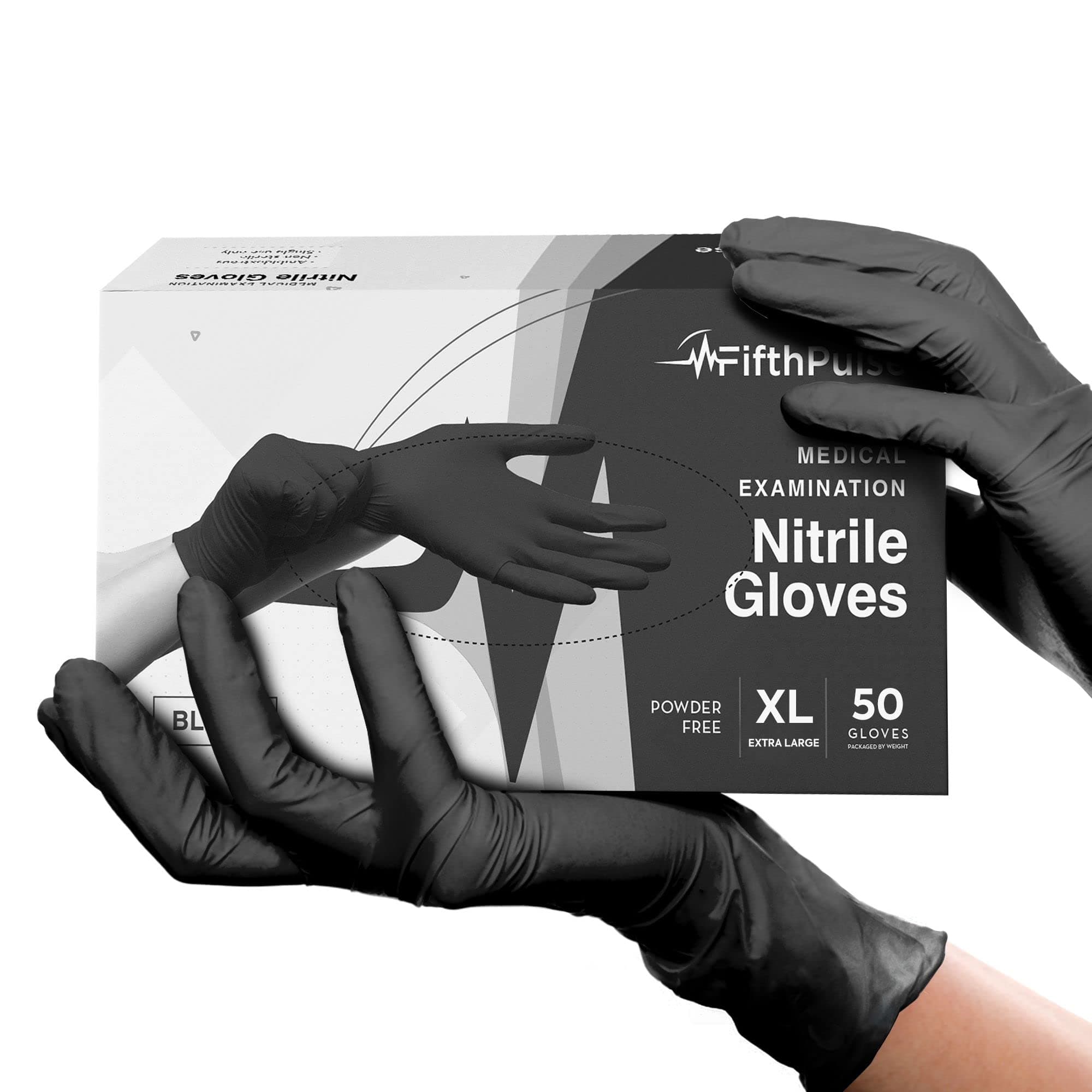 Black Gloves Disposable Latex Free X Large, 50 Count - Medical and Dental Grade Surgical Gloves - Powder Free Nitrile Gloves X Large - 3 Mil Thickness