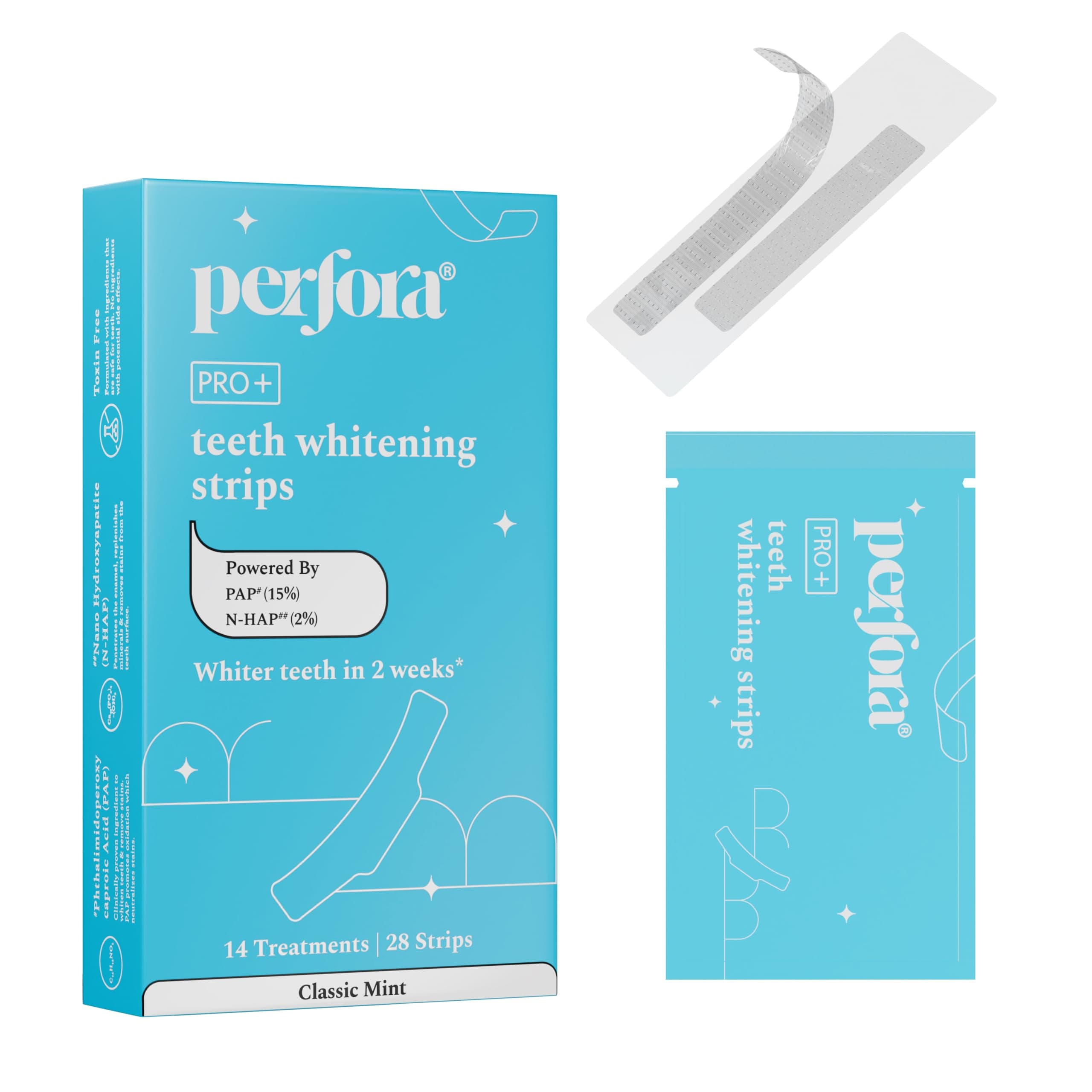Perfora Teeth Whitening Strips - Pack of 14 Treatments (28 Strips) – Whitens Teeth in 1 Use | Sensitivity-Free, Enamel-Safe Oral Care | PAP & Hydroxyapatite for Stain Removal | Fast & Effective Teeth