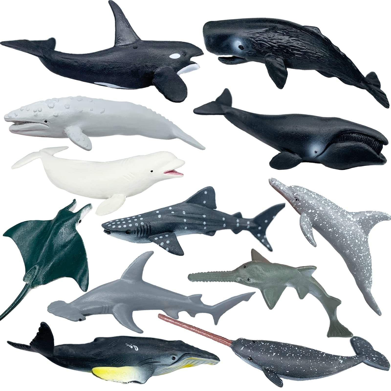 Sharks Figures Sea Animals Whale Toys Set Ocean Animal Action Figures, Great for Kids Bath Toys, Beach Toy, Cake Topper and Party Favors, Gifts, Prizes, Rewards (12 PCS)