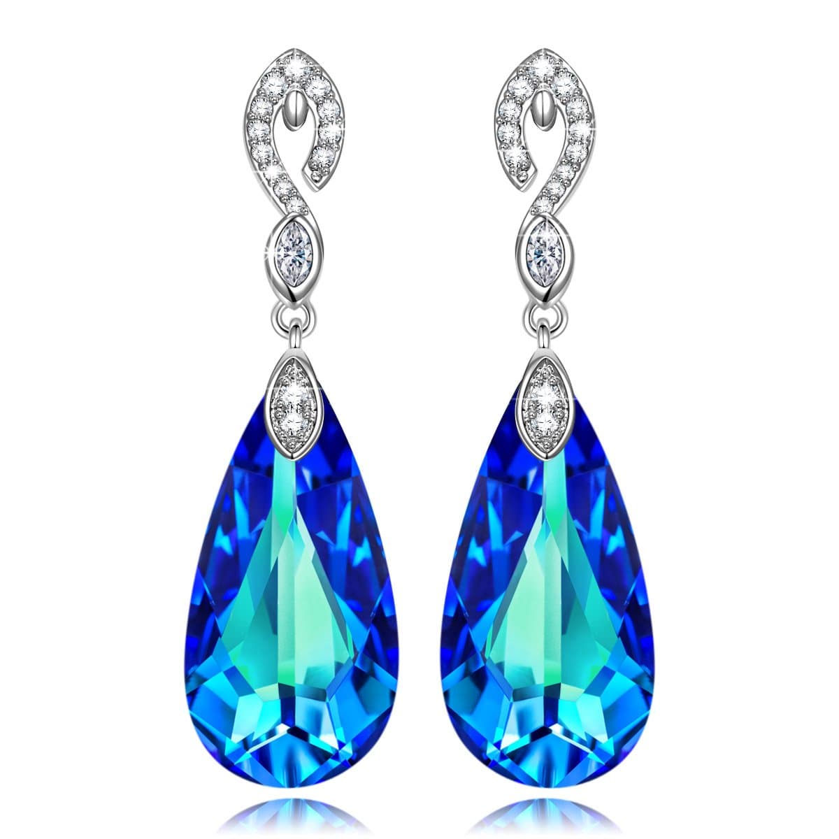 Mermaid Tears Drop & Dangle Earrings or Necklace Pendant, Crystals from Swarovski, Original Design, Violet-Blue or Blue