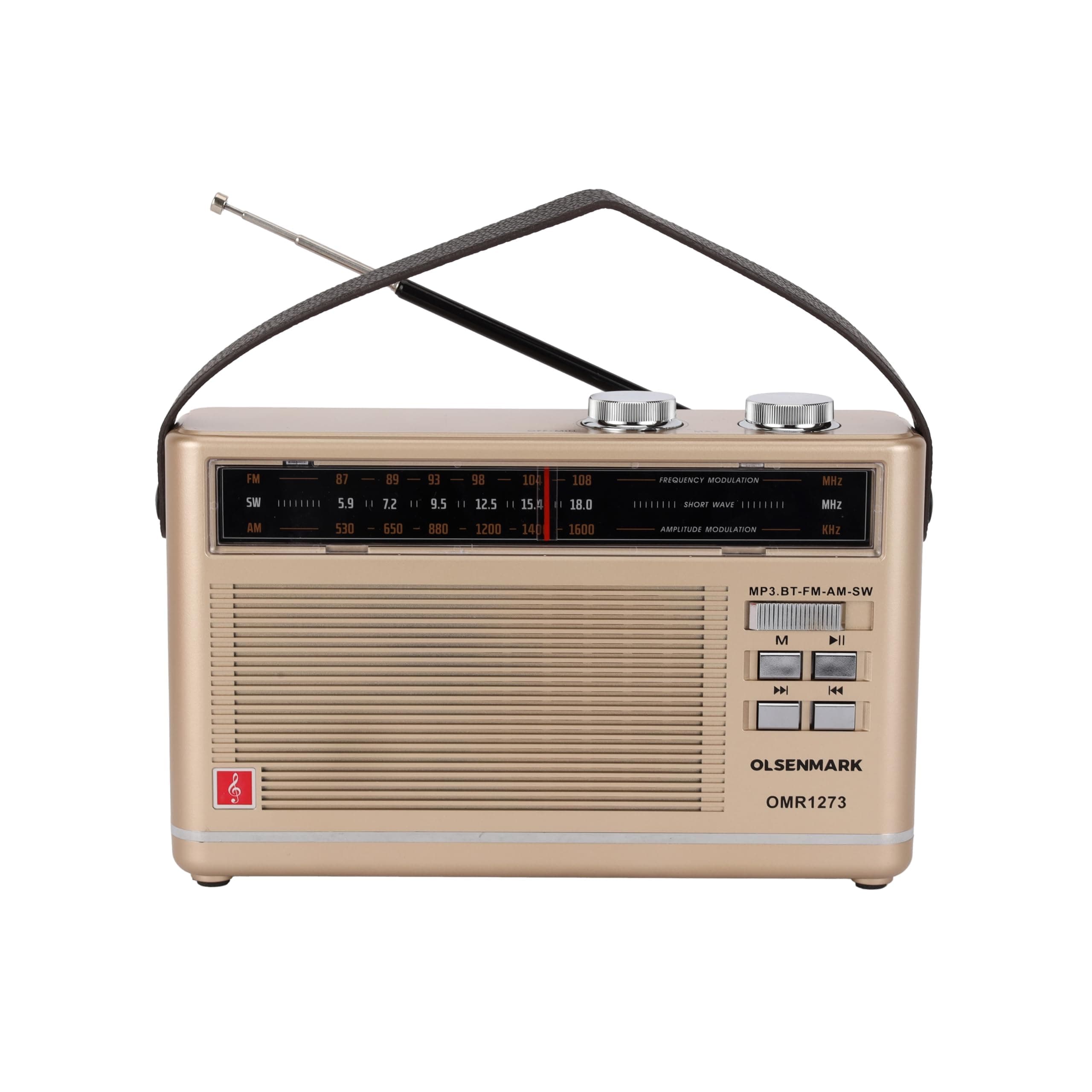 Olsenmark Rechargeable Radio with MP3 Player- OMR1273/ Good Sound Quality, 3 Band, USB, TF, FM Functions, Bluetooth/Equipped with Battery/Portable and Lightweight Design/Brown