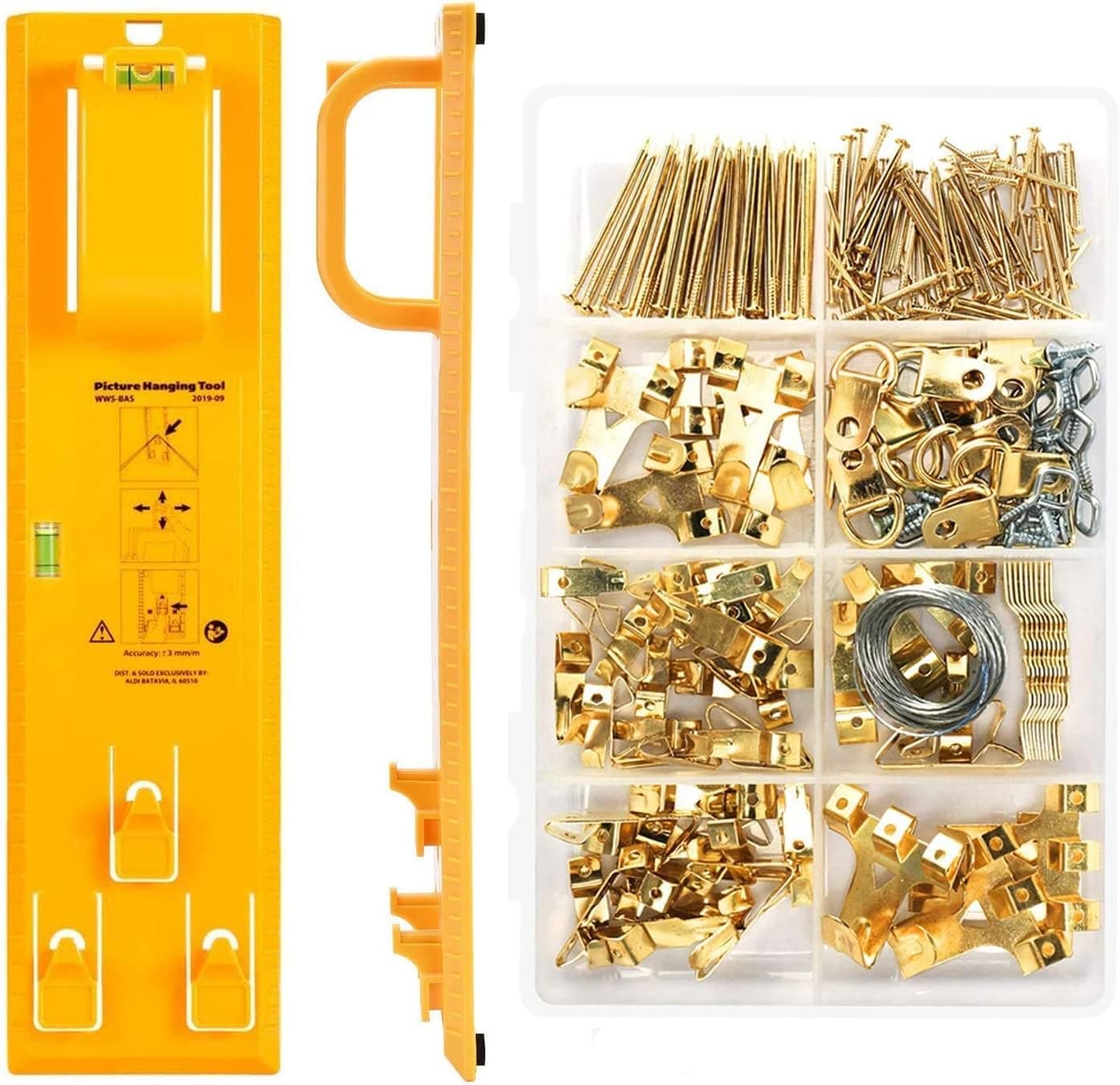 SYOSI Picture Hanging Tool Kit, Picture Frame Hanger Tool with Level Measuring Ruler, 260 Pcs Wall Picture Hangers Photo Frame Hooks Accessories, Heavy Duty Photo Hanger Accessories with Hanging Kit