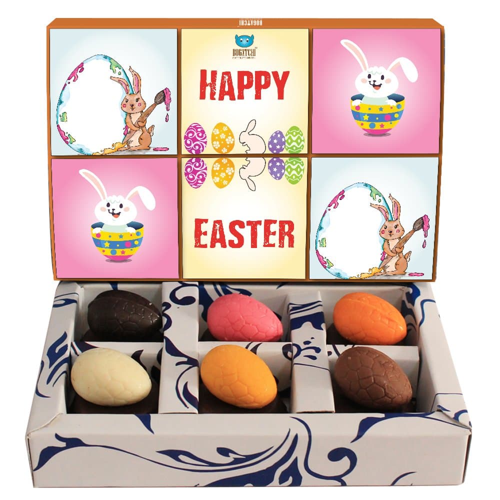 BOGATCHI Chocolate Easter Eggs with Almond Filling 80g | Assorted Flavours Dark, Milk, White, Mango, Orange & Strawberry | Premium Festive Gift Chocolates