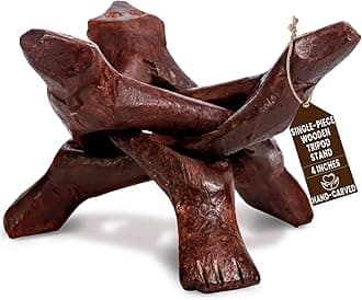 Alternative Imagination Wooden Tripod Display Stand – 4-Inch Hand Carved Holder Made from Sustainable Mango Wood – Folding Reddish-Brown Stand for Abalone Shell, Crystal Ball, Key Bowl, Trinket Dish, Incense, Decor and More