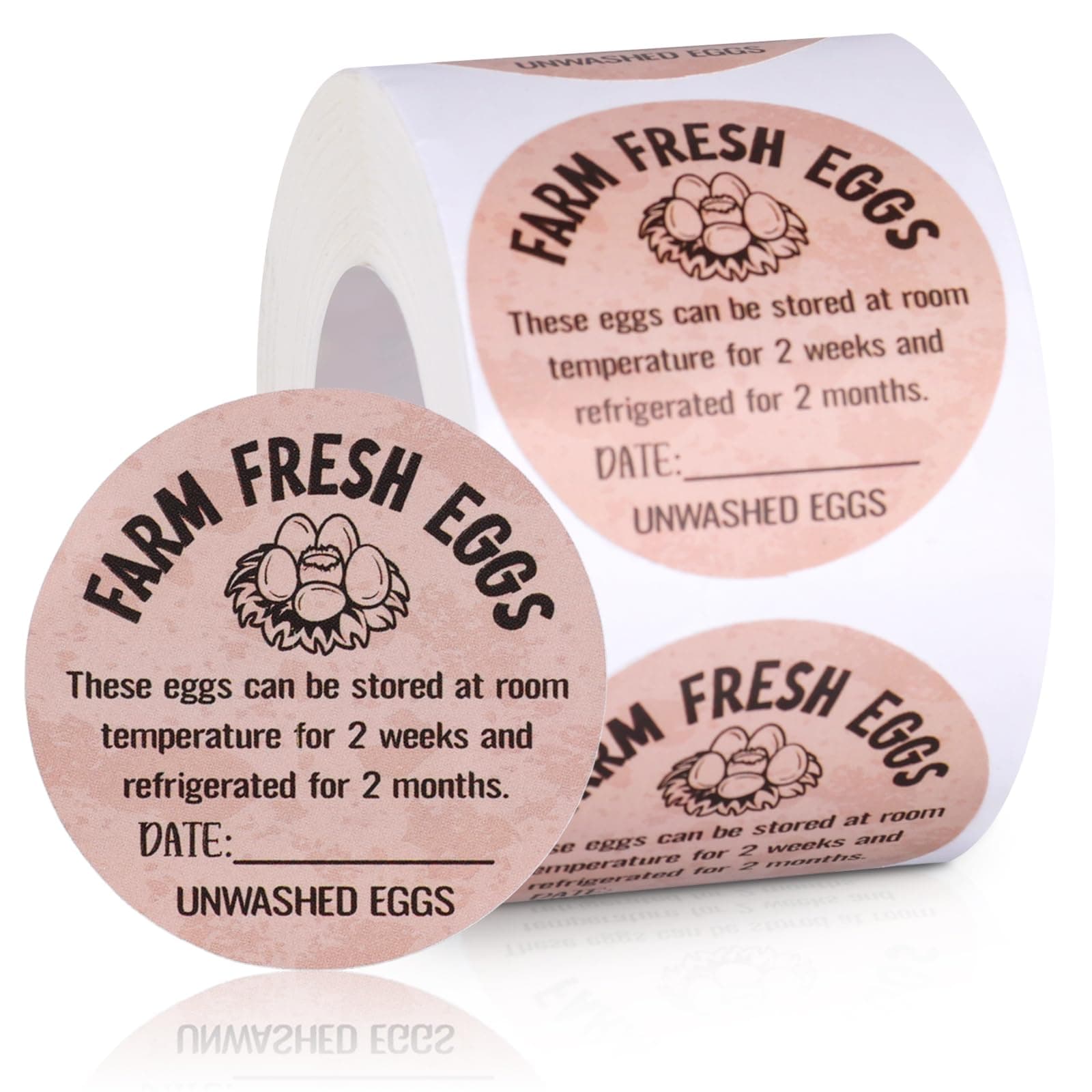 500pcs Farm Fresh Egg Carton Stickers, 5cm Round Unwashed Egg Carton Labels with Collection Date Packaging Labels Eggs for Quail Egg Chicken Duck