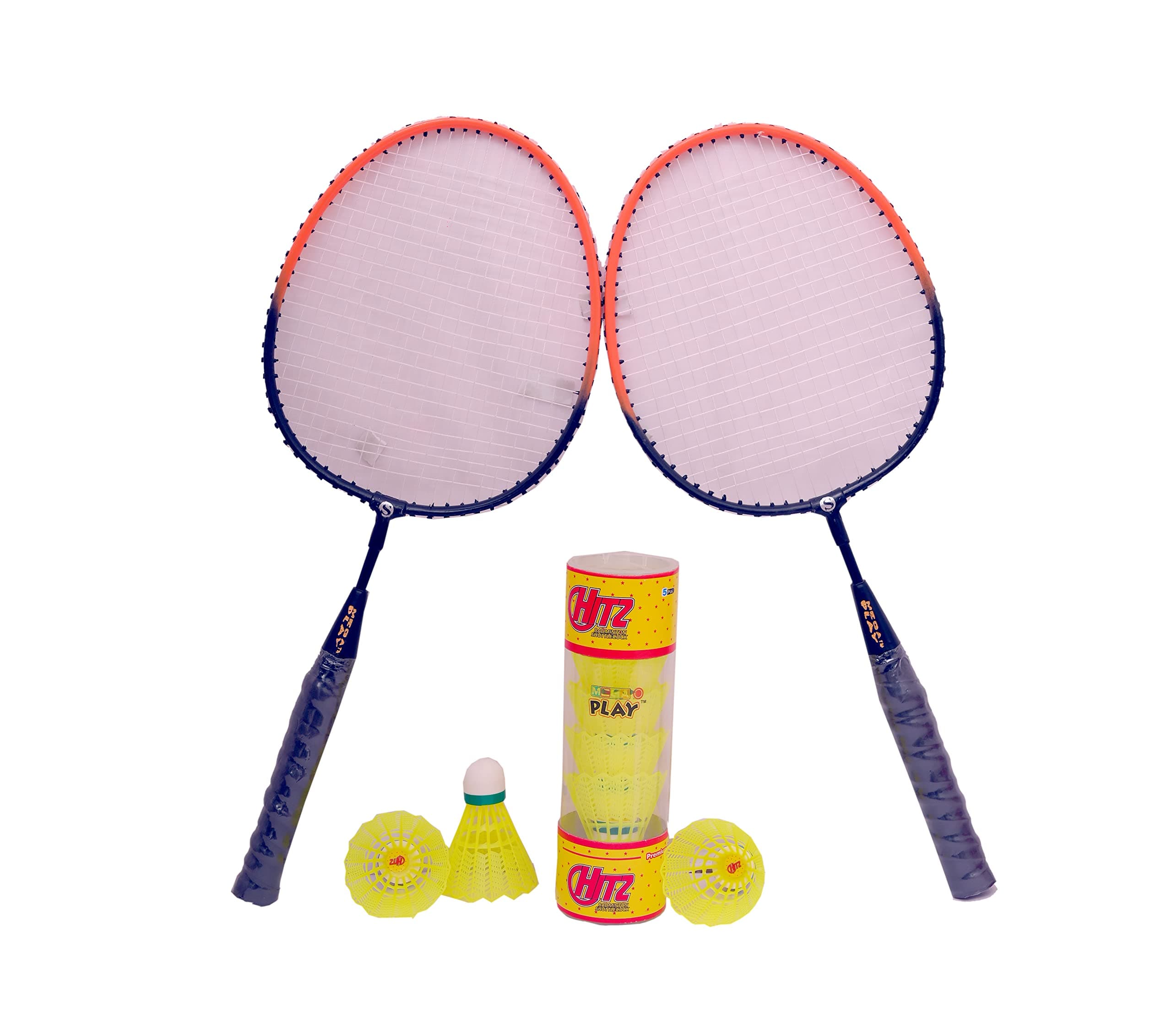 MEGAPLAY (Punch Badminton Racket + Hitz Plastic Shuttlecock 5 pcs Yellow) Set for Kids