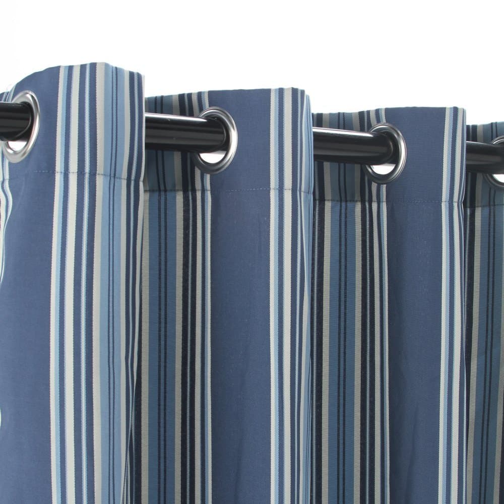 Castaway Hammocks Stripe Blue Polyester Grommeted Outdoor Curtain (50 x 84)