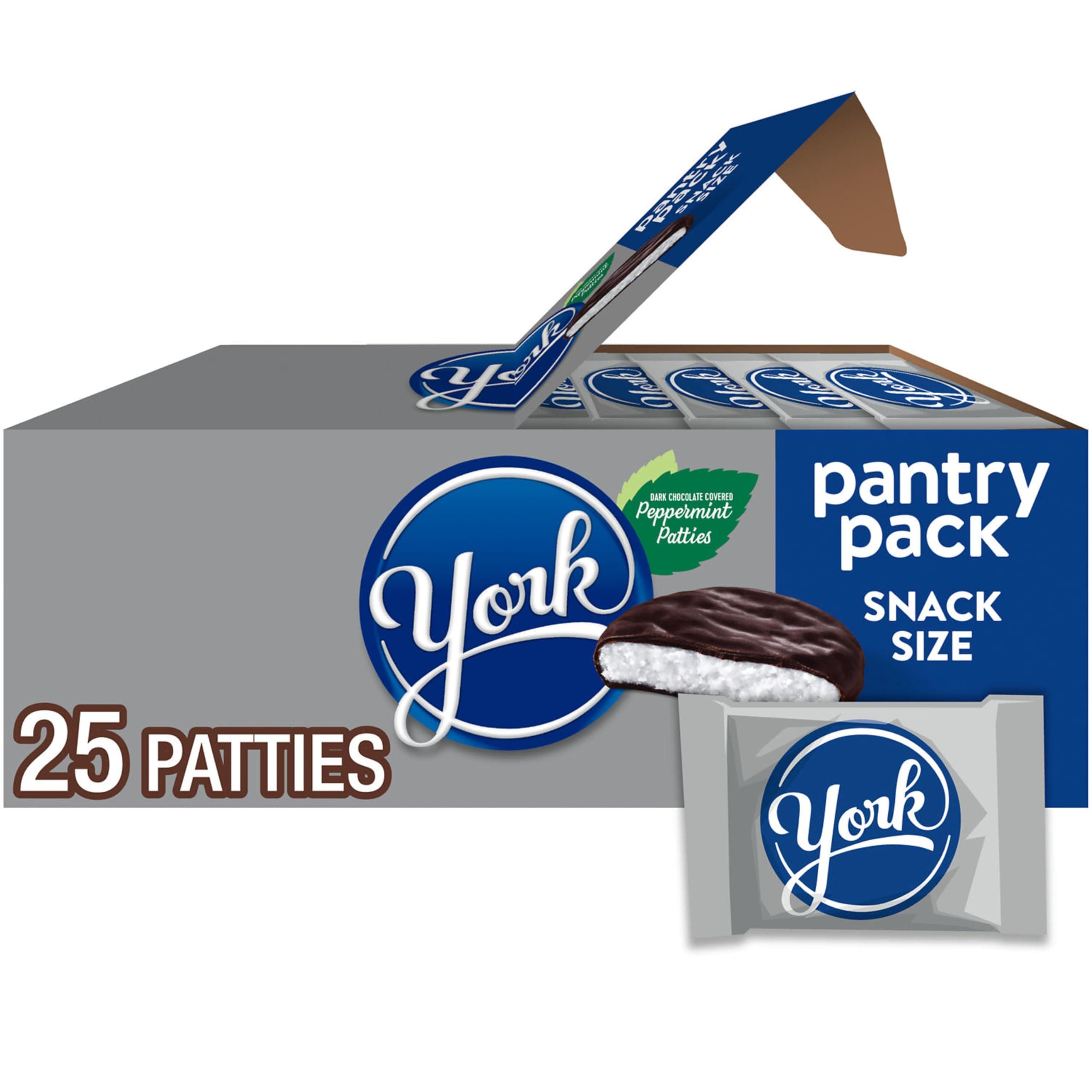 YORK Dark Chocolate Snack Size Peppermint Patties, Candy Pantry Pack, 15 oz (25 Pieces)