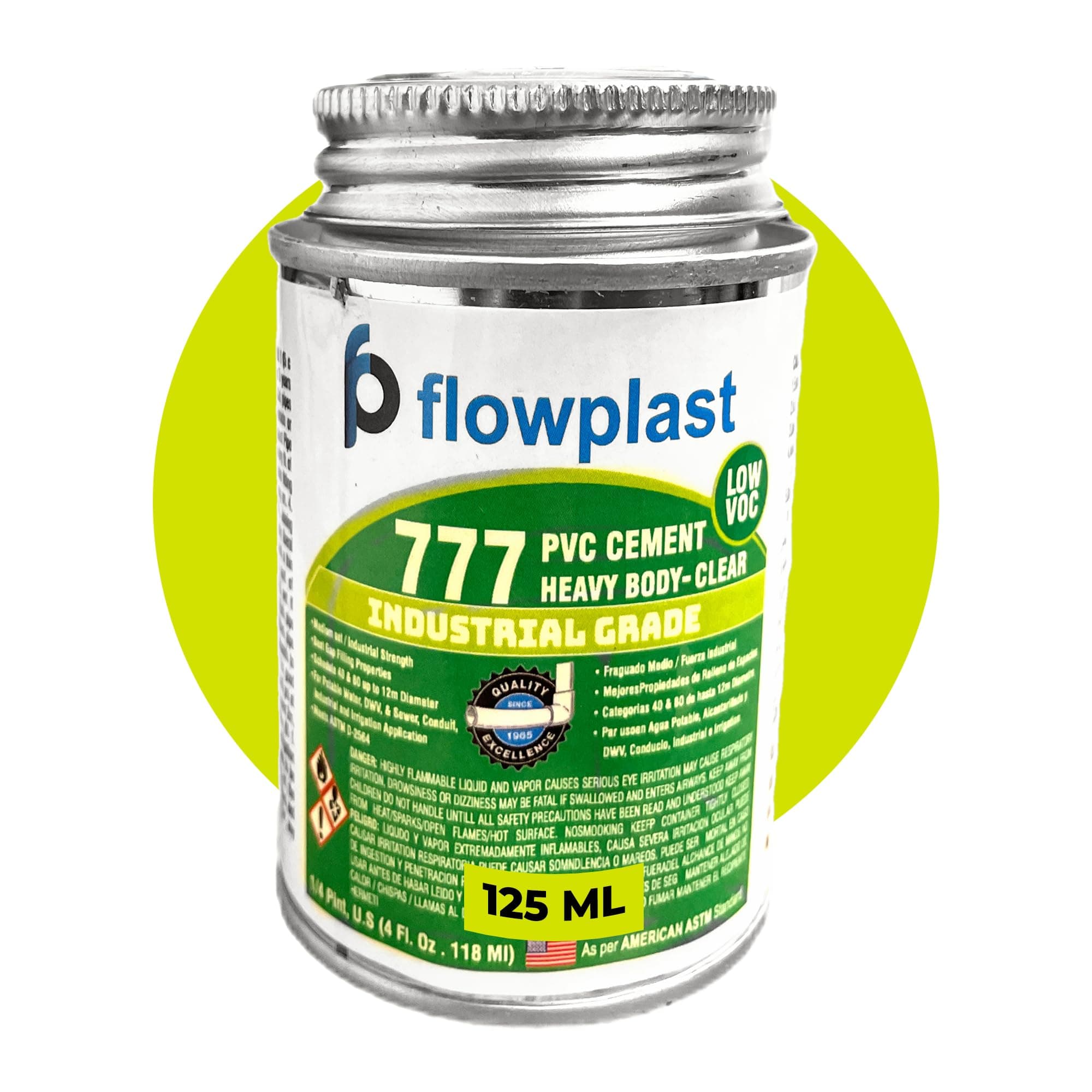 Industrial PVC Glue 777, PVC Cement Low VOC, Medium Set, Gap Filling, Schedule 40 & 80,125ML