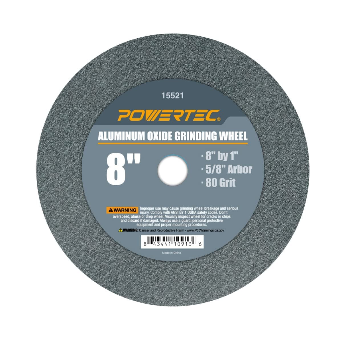 POWERTEC 15521 Aluminum Oxide Grinding Wheel, 8" x 1", 5/8" Arbor, 80 Grit