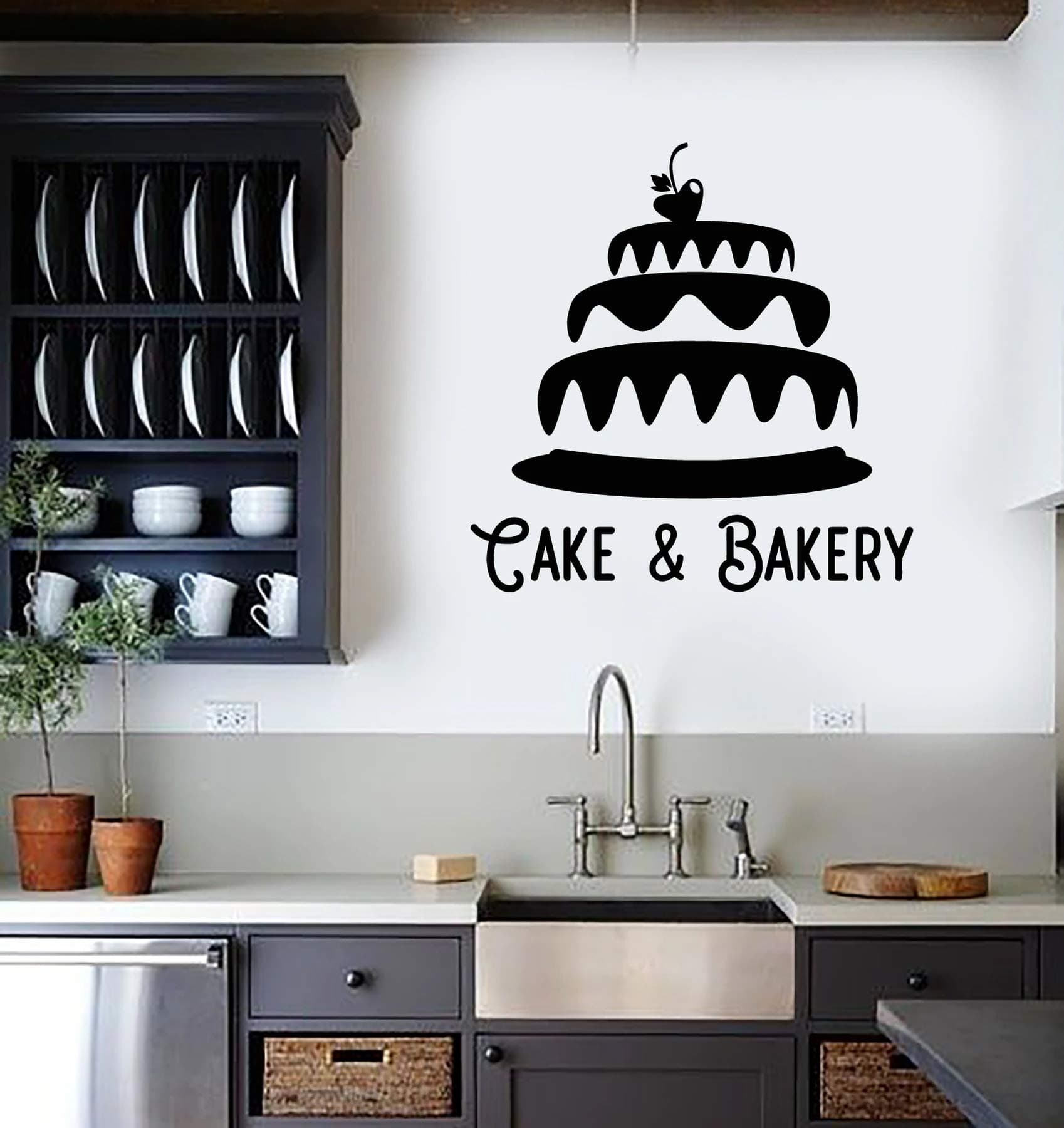 VVWV Cake and Bakery Kitchen Wallpaper Oil Proof Waterproof Wall Sticker Decal Sticker for Kitchen Hotel Restaurant Bakery Black 32.00 X 25.00 Cm