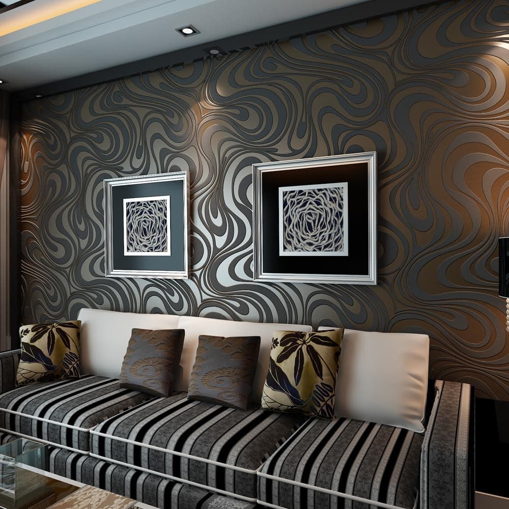 QIHANG Modern Luxury Abstract Curve 3d Wallpaper Roll Mural Papel De Parede Flocking for Striped Black&brown Color Qh-wallpaper 0.7m*8.4m=5.88㎡