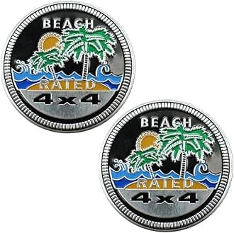 Beach Badge Rated Car Emblem, 4 x 4 3D Metal Car Badge Decals Stickers Round Emblem Decals, Auto Exterior Emblems Badge Compatible with Vehicles Trucks SUV RV (Beach RATED/2PCS)