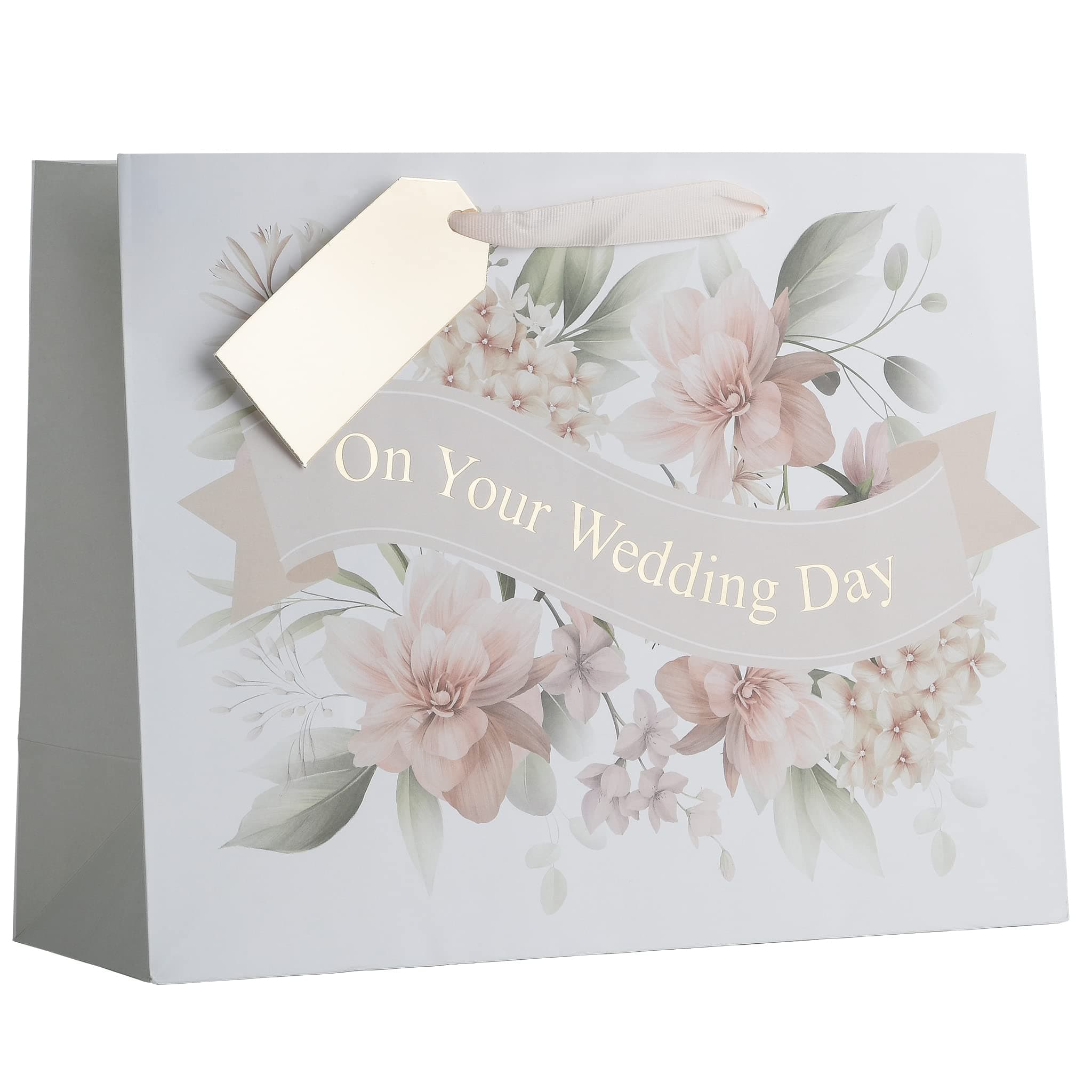 Partisan Products White Kraft On Your Wedding Day Gift Bag with Gold Tag Shopper 100% Recyclable Large Size