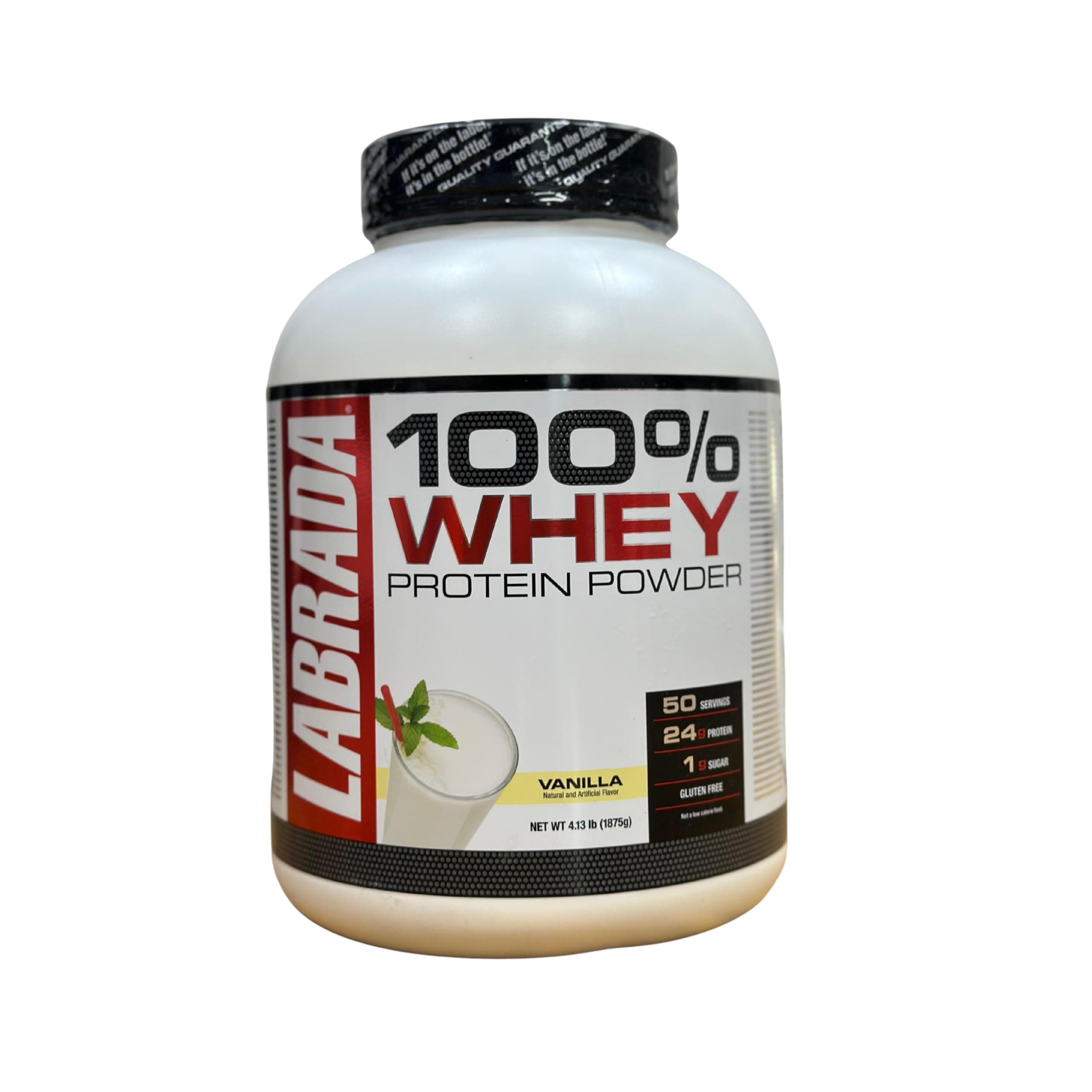 Labrada Nutrition 100% Whey Protein (Vanilla, 4.13 lbs/1875 g, 50 servings) 24g Protein, 1 g Sugar, No Trans-fat, High in Glutamine & Gluten Free