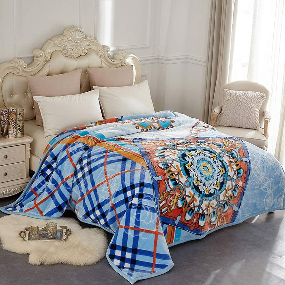 Korean Mink Fleece Plush Blankets Queen Size 93" x 79"– 8 lbs 2 Ply Reversible Super Soft Fuzzy Warm Microfiber Thermal Blanket for Autumn Winter