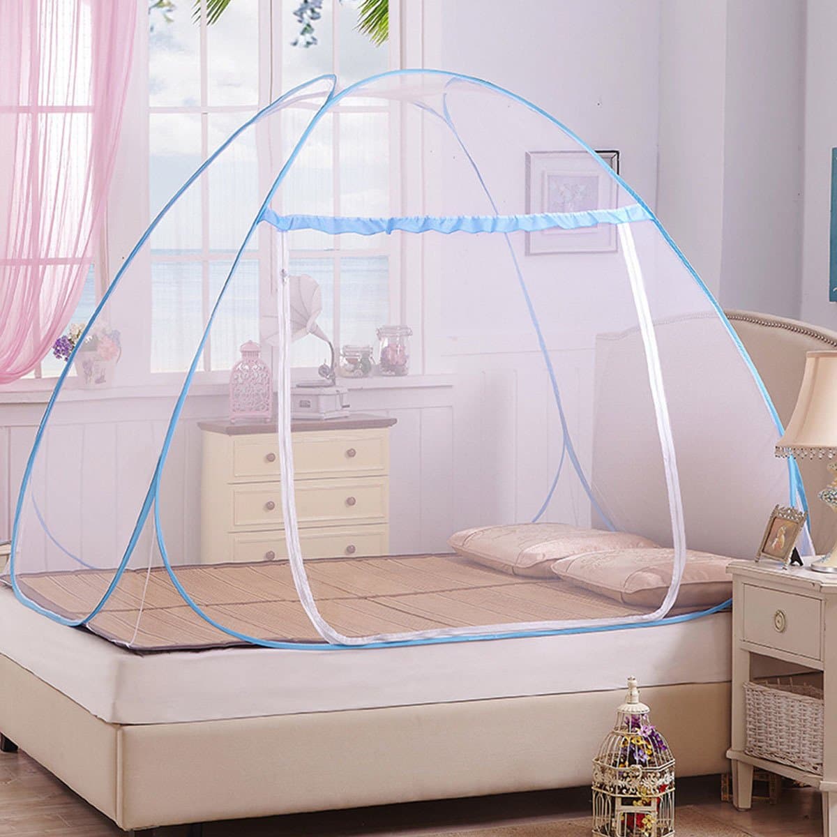 KAILIN Blue Portable Folding Pop Up Mosquito Net Bed Canopy Curtains Travel Camping Tent 1/2 Openings (180cm*200cm)
