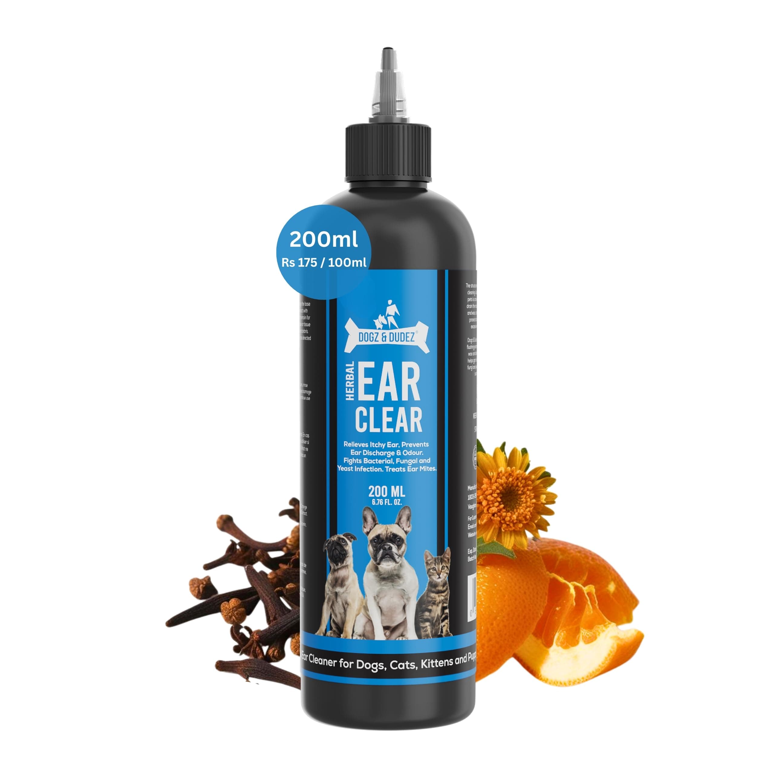 Herbal Ear Cleaner for Dogs and All Pets 200ml | Relieves Itchy Ear, Head Shaking, Prevents Ear Discharge & Odour, Fights Bacterial, Fungal and Yeast Infection, Treats Ear Mites