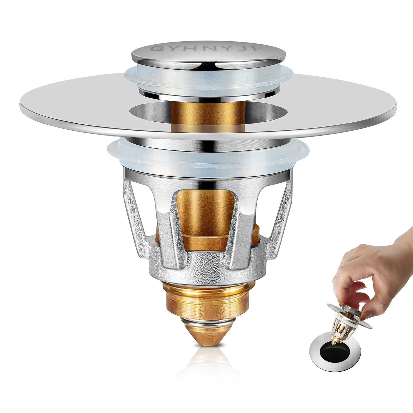 Bathroom Sink Stopper with Hair Catcher – Universal Pop-Up Drain Strainer for 1.1–1.5 inch US Standard Sink Drain Holes, Anti-Clog Basin Stopper, Silver