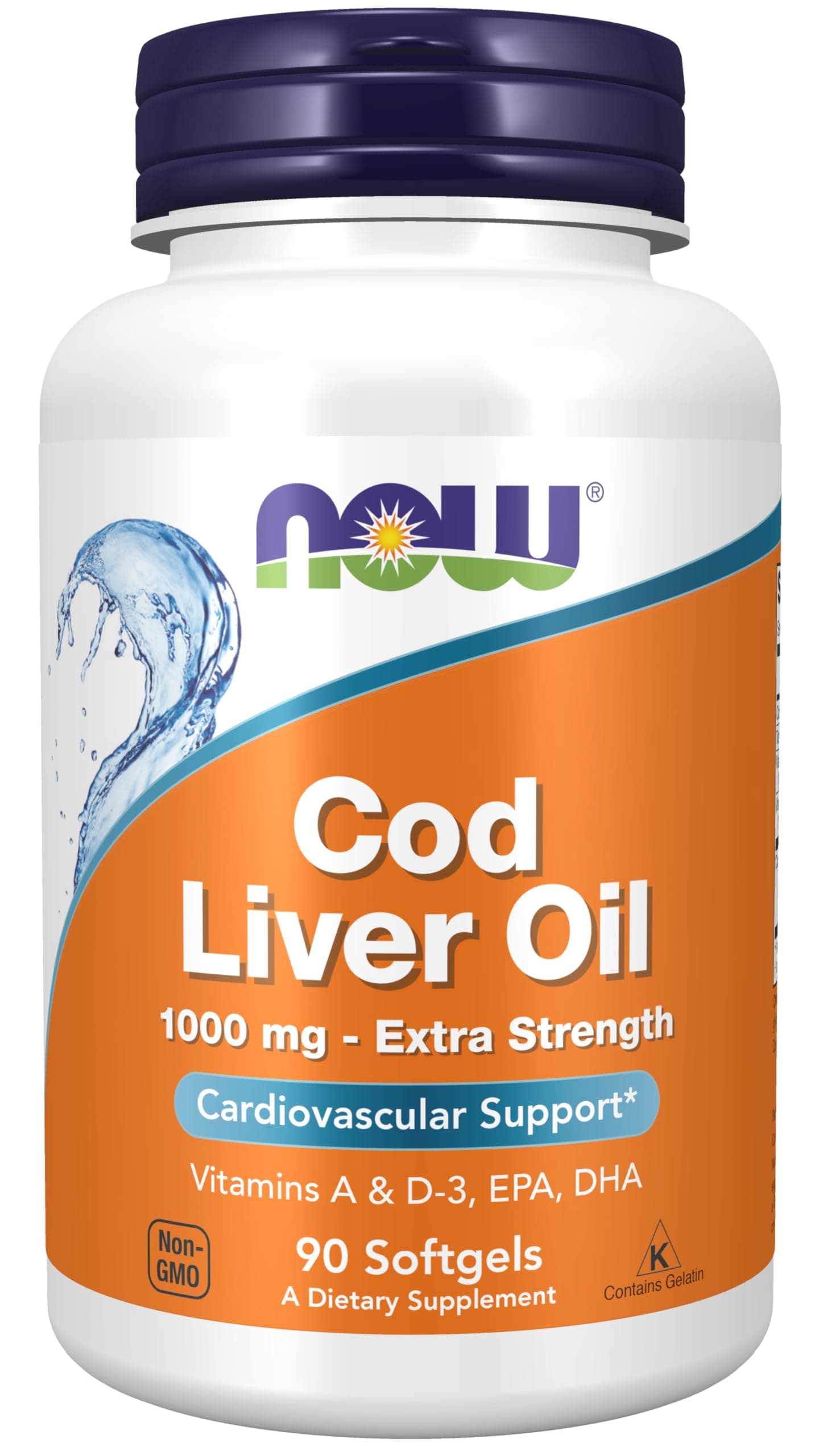 Supplements, Cod Liver Oil, Extra Strength 1,000 mg with Vitamins A & D-3, EPA, DHA, 90 Softgels