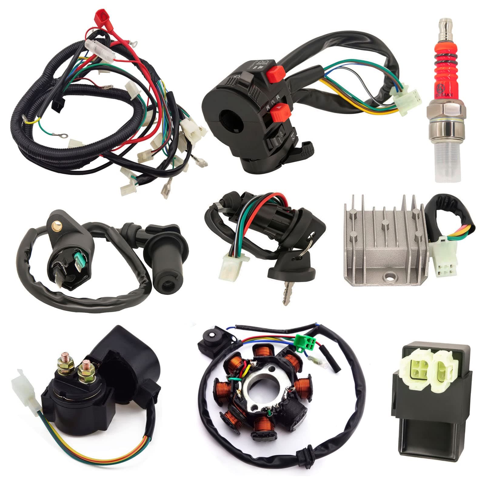 Complete Wiring Harness Kit ATV Wire for GY6 150cc 125cc Scooter Moped 4-Stroke Engine, Electric ATV Wire Harness Kit with CDI Stator Regulator Ignition Switch Solenoid Relay by LOYPP