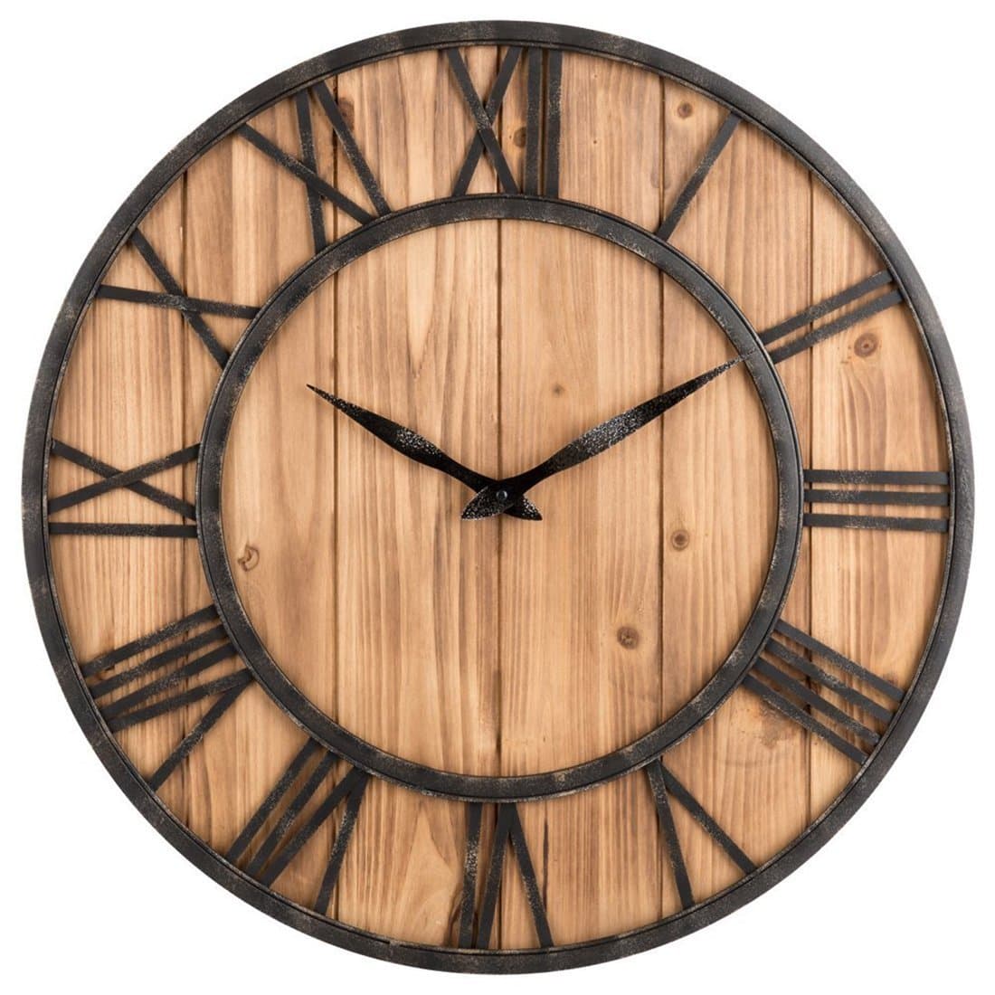 16 Inch Rustic Barn Vintage Wall Clock Bronze Metal & Solid Wood Noiseless Big Oversized Wall Clock Analog Quartz Large Decorative Wooden Clock for Living Room Bedroom and Dining Room (Vintage)