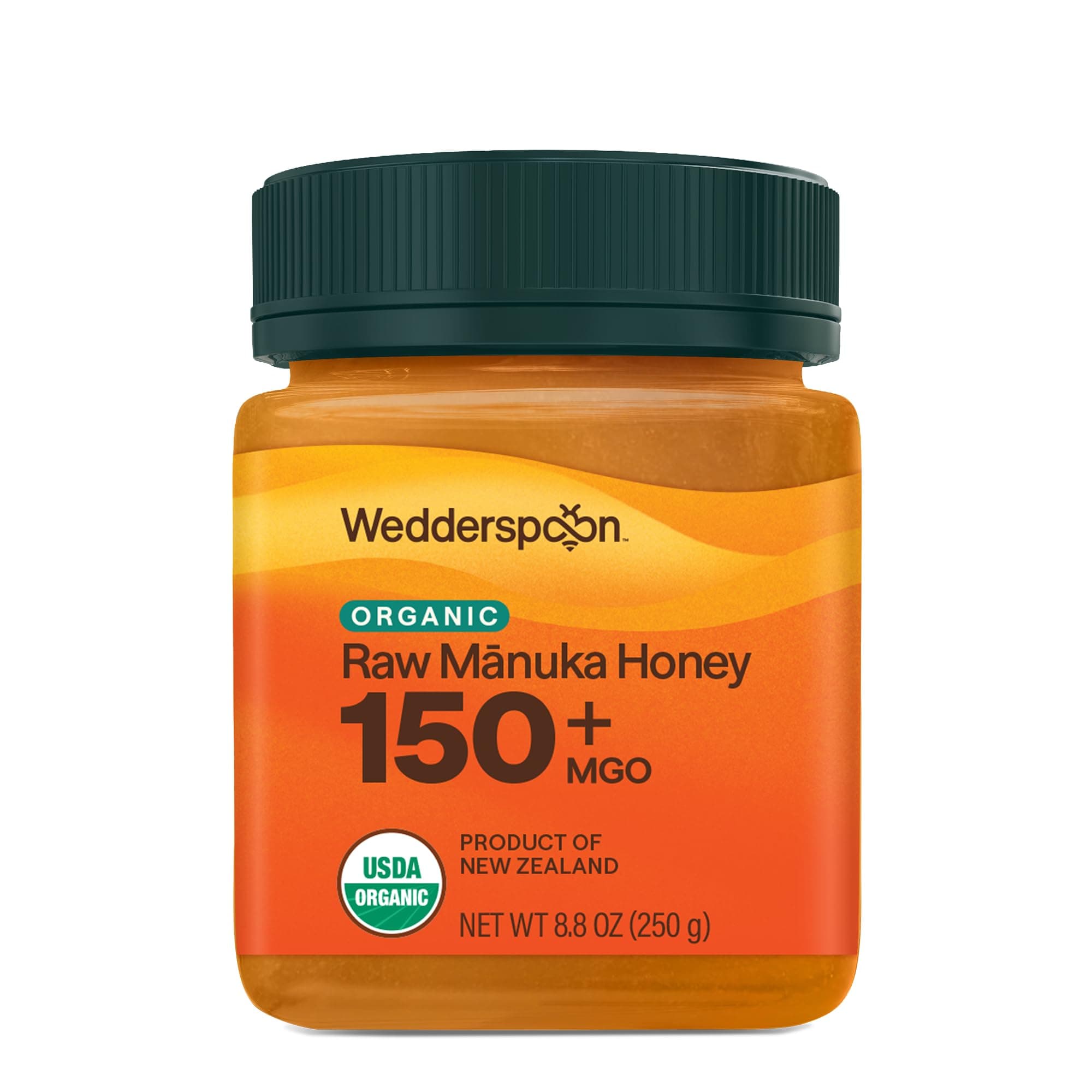 - Wedderspoon Organic Raw Manuka Honey 150+ MGO, 8.8 Oz, Unpasteurized New Zealand Honey, Non-GMO, BPA-Free Jar, Superfood & Natural Wellness Support