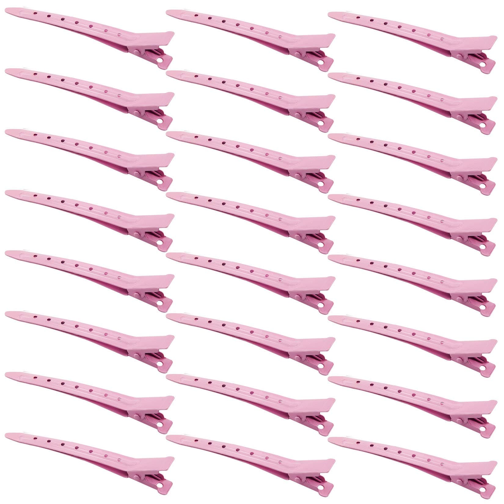 Bantoye 24 Packs Duck Bill Clips, 3.35 Inches Rustproof Metal Alligator Curl Clips with Holes for Hair Styling, Hair Coloring, Pink